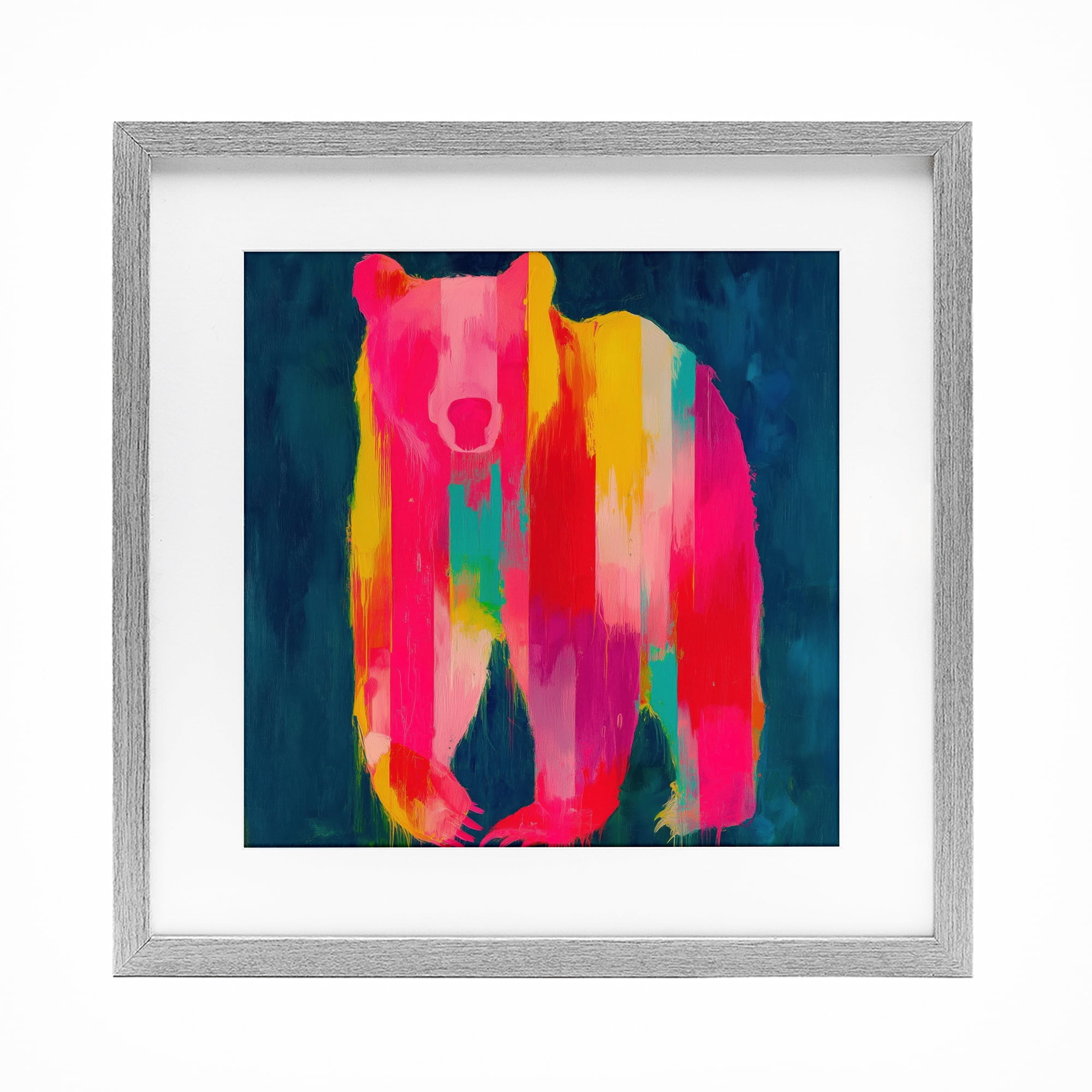 Stupell Industries Pink & Yellow Bear Standing Tall Gray Framed Print Under Glass, design by Chromatic Storm Studio