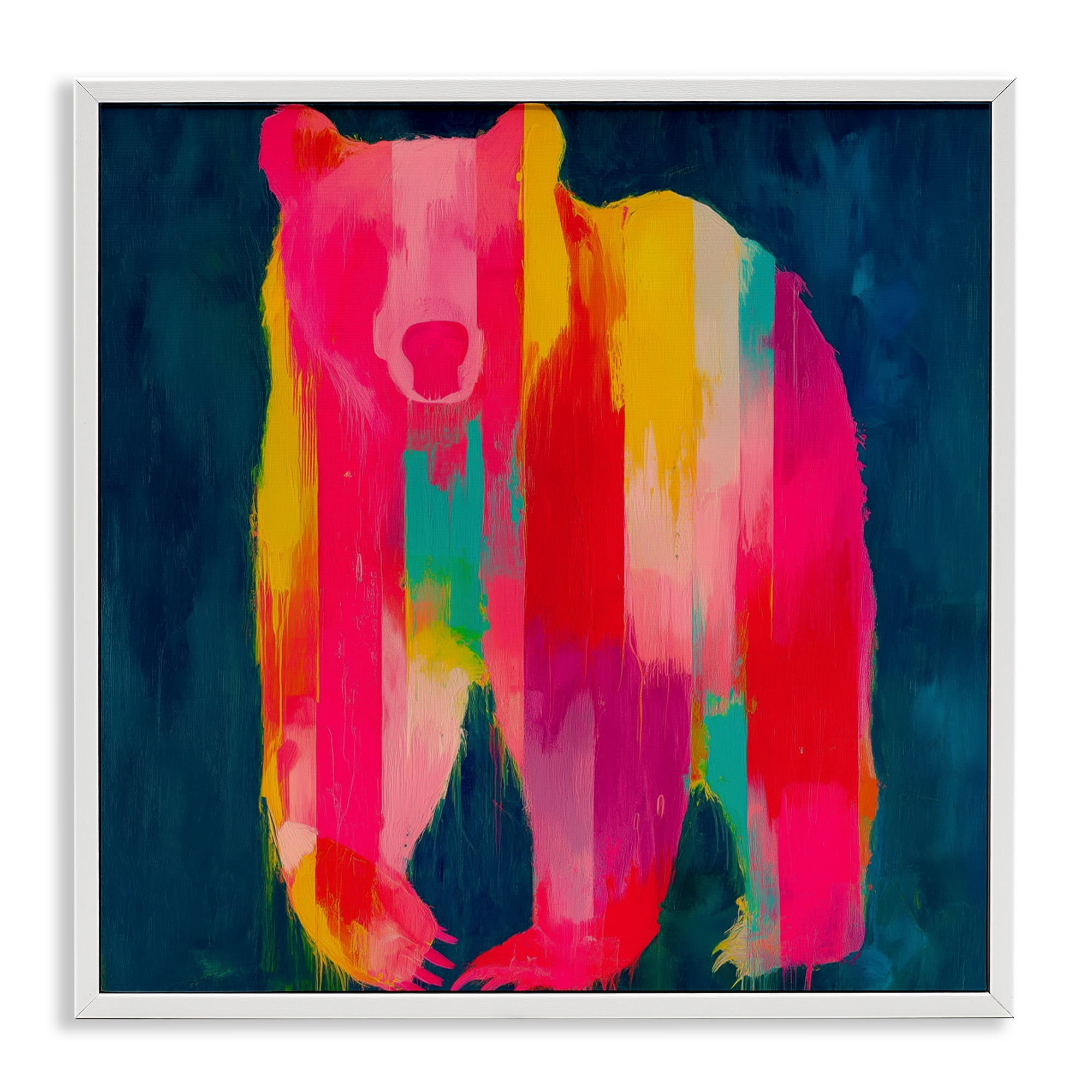 Stupell Industries Pink & Yellow Bear Standing Tall White Framed Giclee Art, design by Chromatic Storm Studio