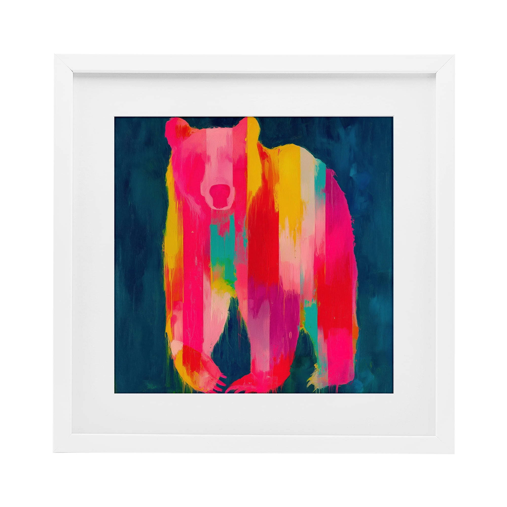 Stupell Industries Pink & Yellow Bear Standing Tall White Framed Print Under Glass, design by Chromatic Storm Studio