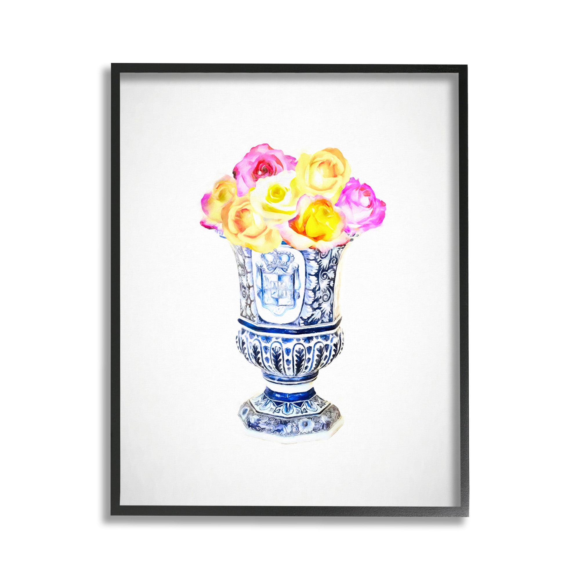 Stupell Industries Pink & Yellow Bouquet Botanical & Floral Painting Black Framed Art Print Wall Art, 11 x 14
