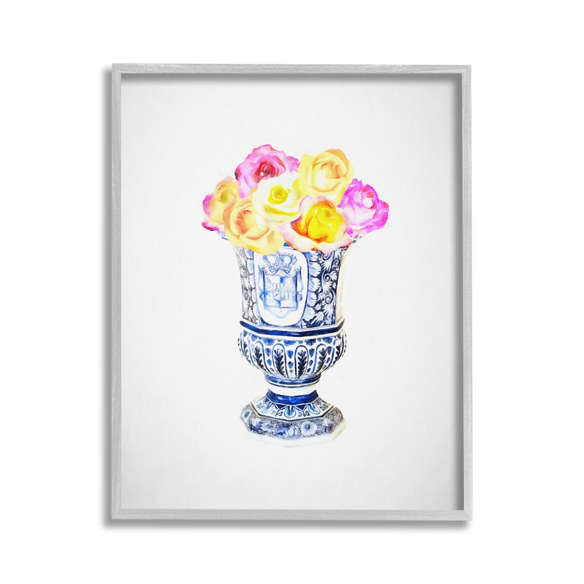 Stupell Industries Pink & Yellow Bouquet Botanical & Floral Painting Gray Framed Art Print Wall Art, 24 x 30