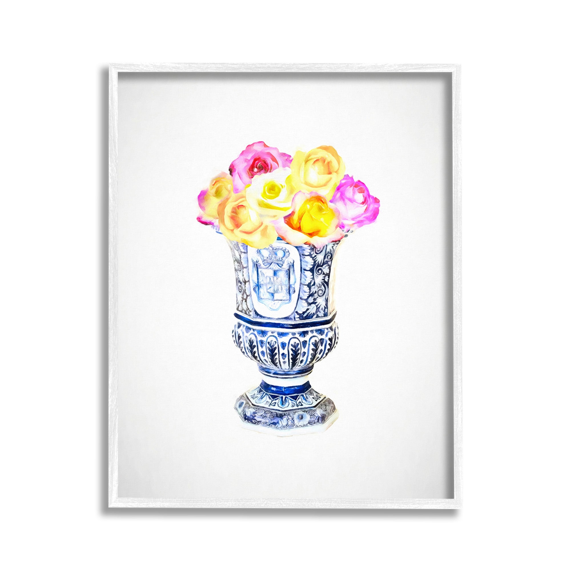 Stupell Industries Pink & Yellow Bouquet Botanical & Floral Painting White Framed Art Print Wall Art, 11 x 14