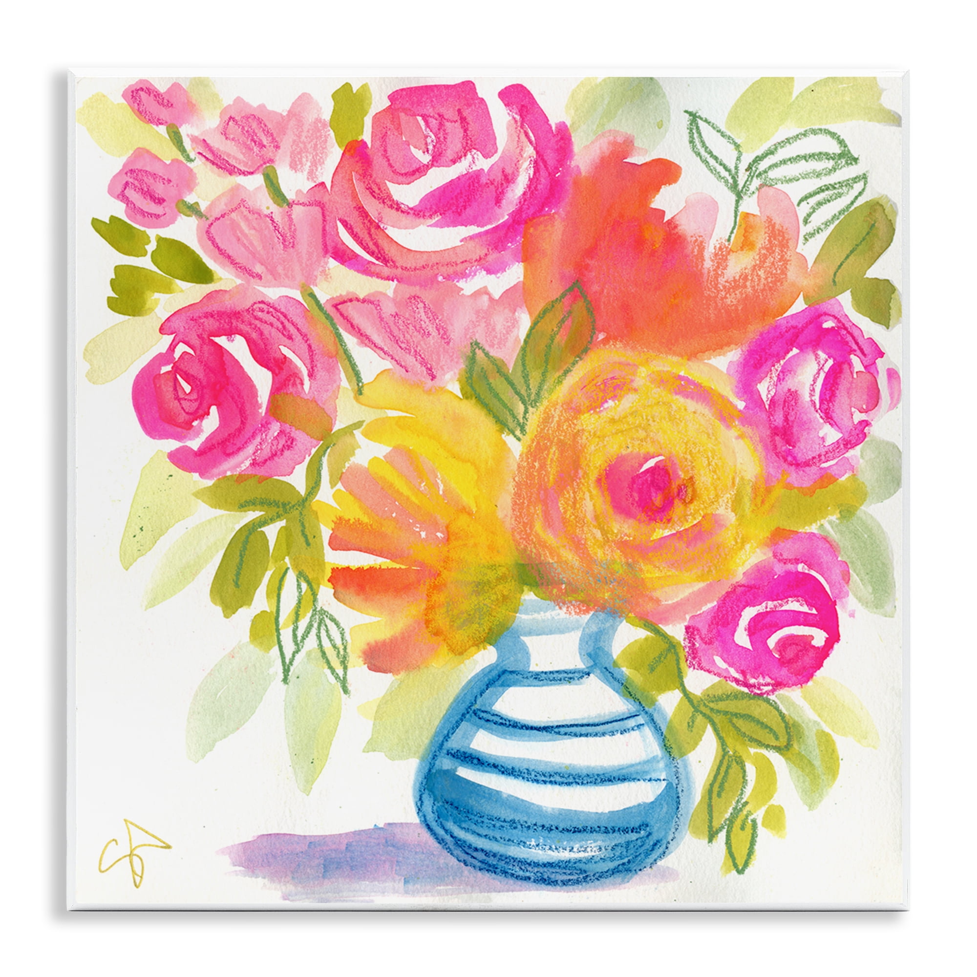 Stupell Industries Pink & Yellow Bouquet Plants & Flowers Painting Unframed Art Print Wall Art, 12 x 12