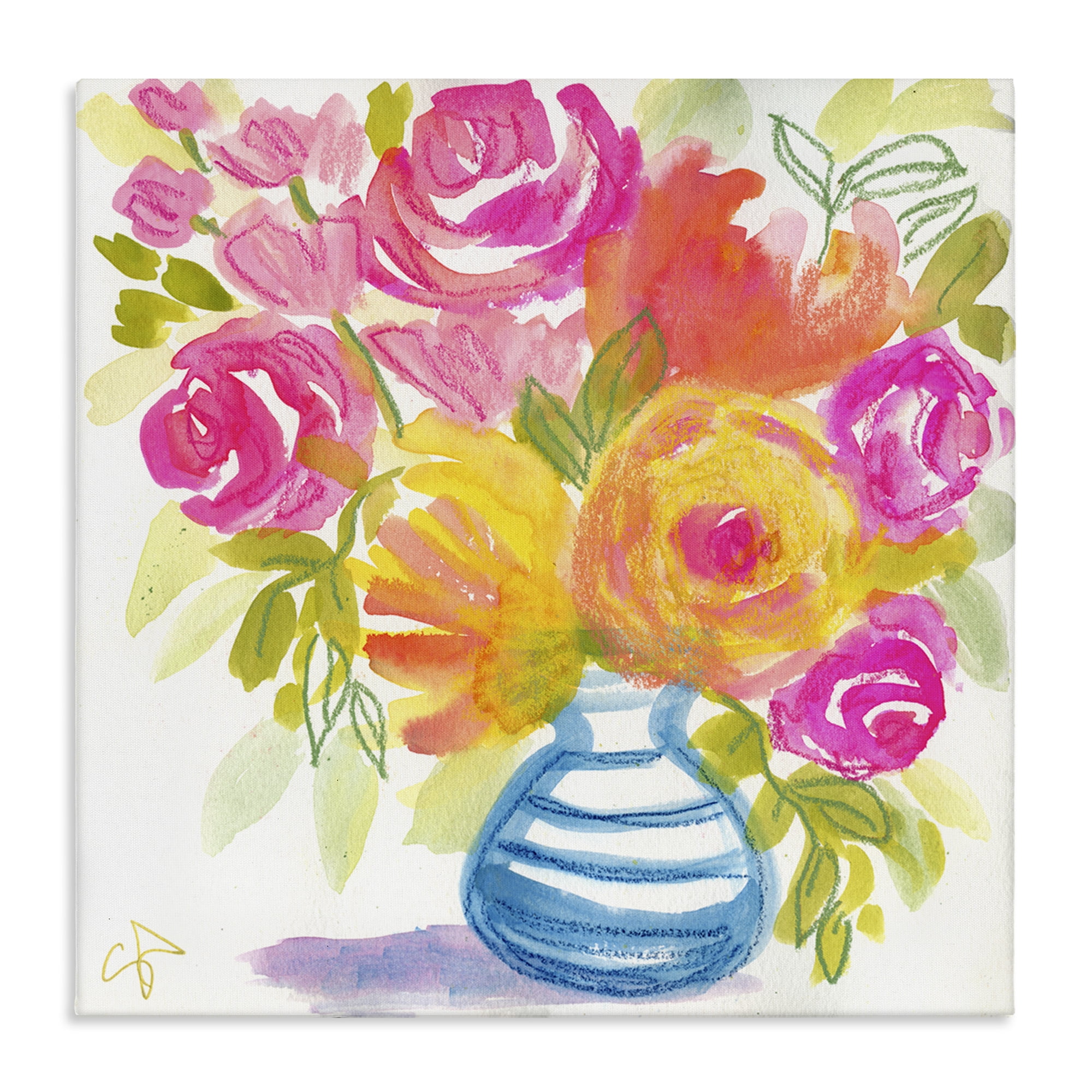 Stupell Industries Pink & Yellow Bouquet Plants & Flowers Painting Wrapped Canvas Art Print Wall Art, 24 x 24