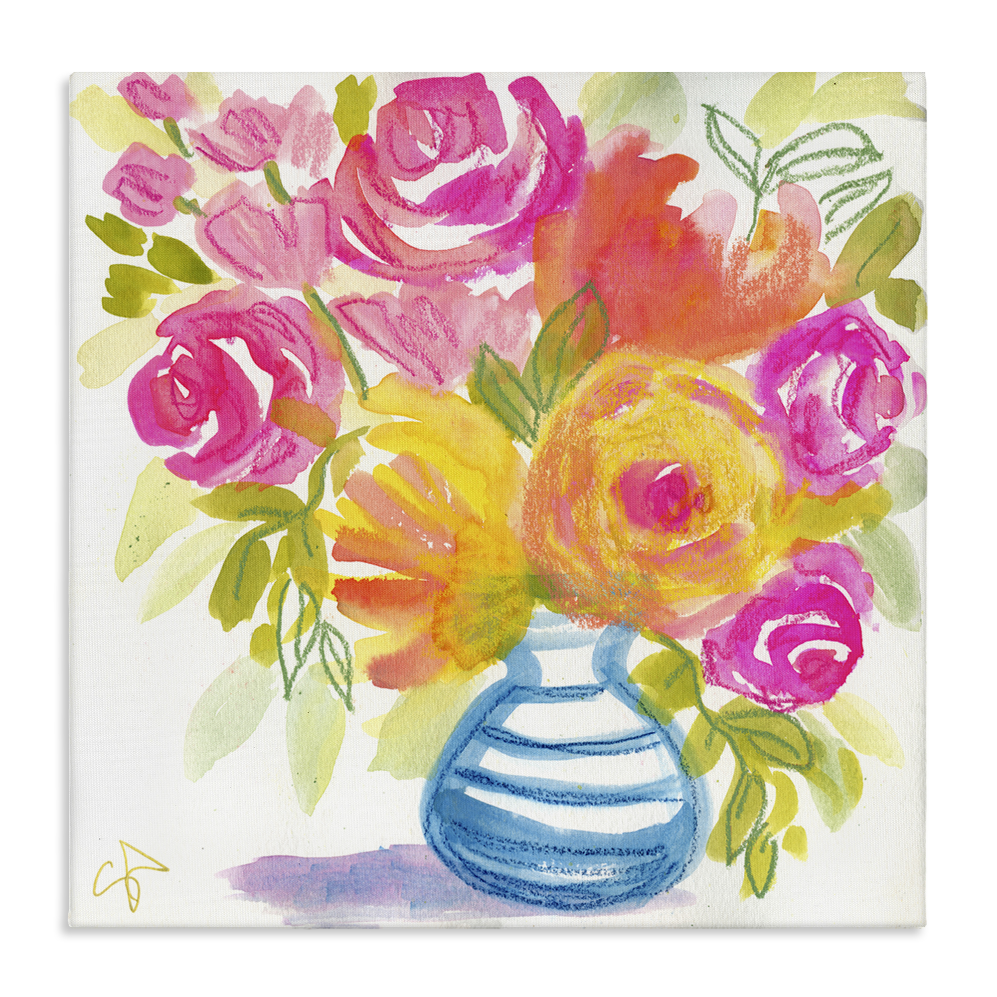 Stupell Industries Pink & Yellow Bouquet Plants & Flowers Painting Wrapped Canvas Art Print Wall Art, 36 x 36