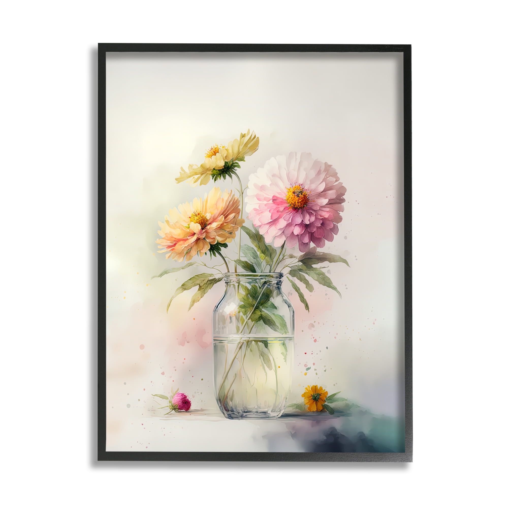 Stupell Industries Pink & Yellow Dahlias Botanical & Floral Painting Black Framed Art Print Wall Art, 24 x 30