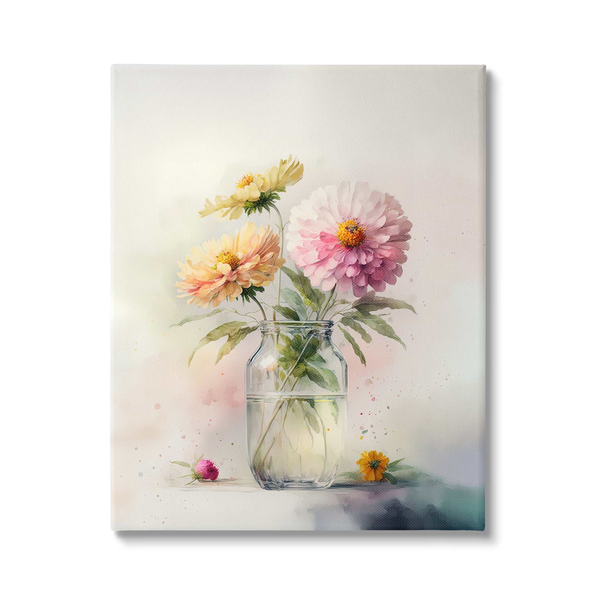 Stupell Industries Pink & Yellow Dahlias Botanical & Floral Painting Gallery Wrapped Canvas Art Print Wall Art, 36 x 48