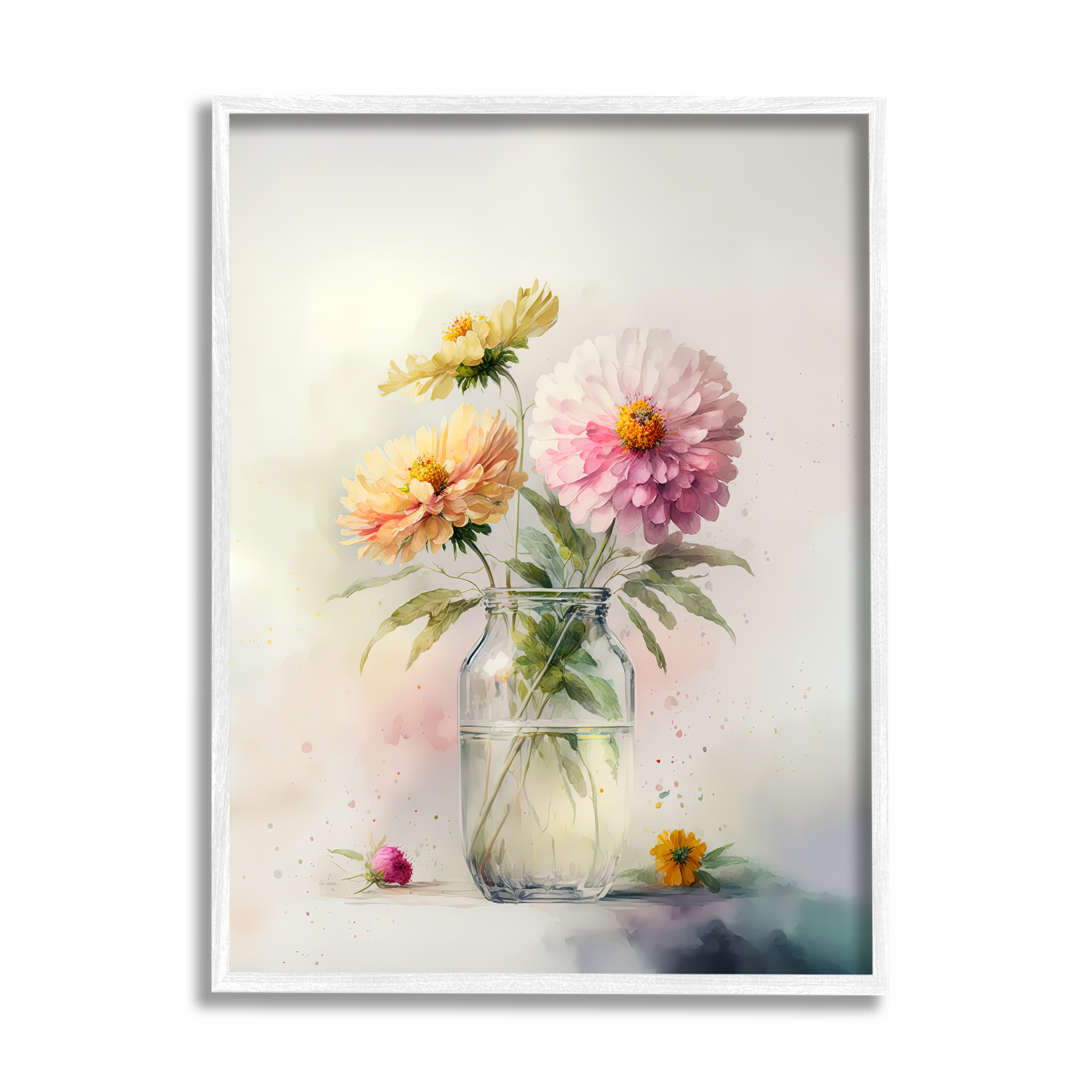 Stupell Industries Pink & Yellow Dahlias Botanical & Floral Painting White Framed Art Print Wall Art, 16 x 20