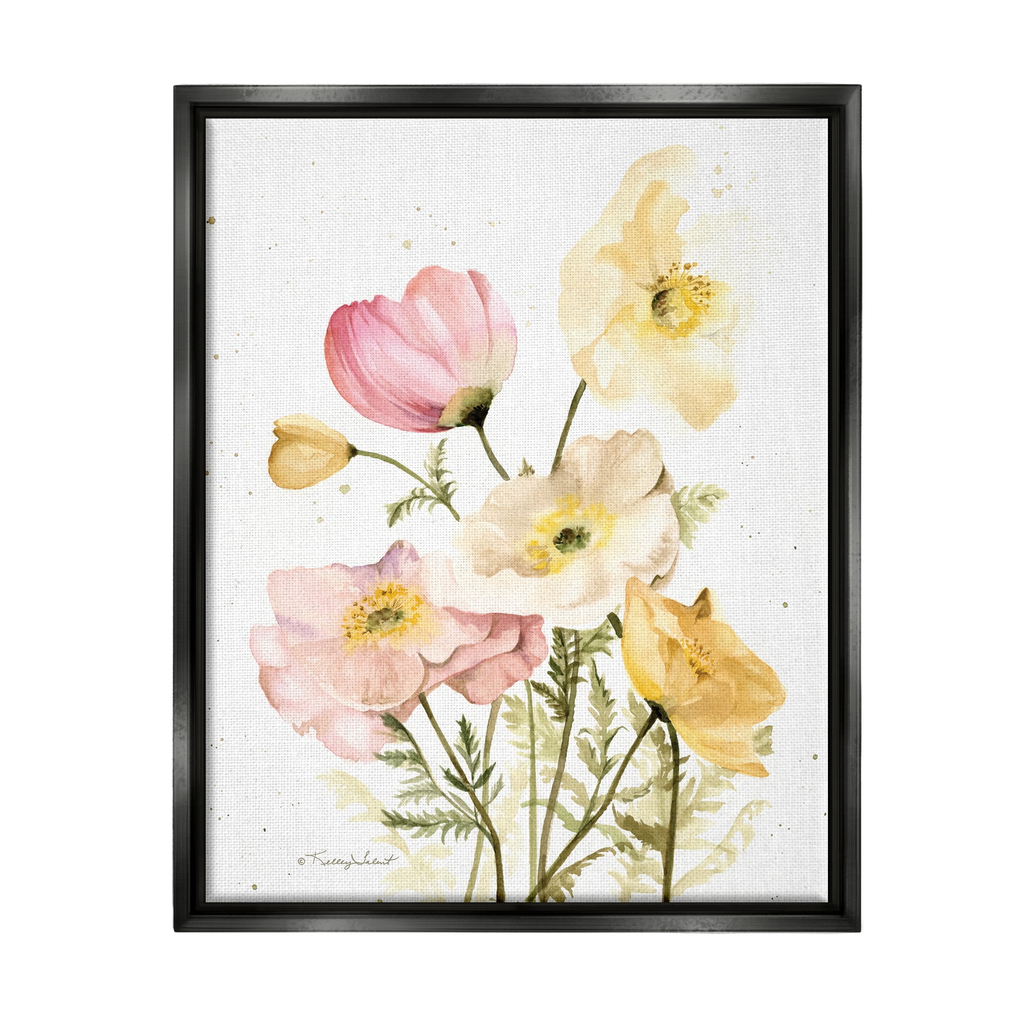Stupell Industries Pink & Yellow Florals Botanical & Floral Painting Black Floater Framed Canvas Art Print Wall Art, 25 x 31