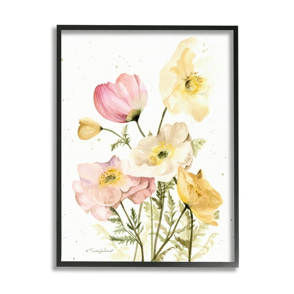 Stupell Industries Pink & Yellow Florals Botanical & Floral Painting Black Framed Art Print Wall Art, 11 x 14