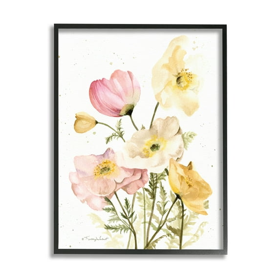 Stupell Industries Pink & Yellow Florals Botanical & Floral Painting Black Framed Art Print Wall Art, 16 x 20