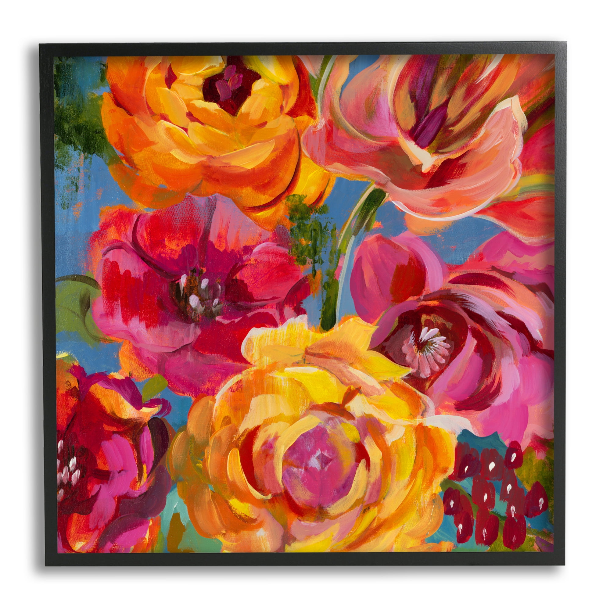 Stupell Industries Pink & Yellow Florals Botanical & Floral Painting Black Framed Art Print Wall Art, 24 x 24