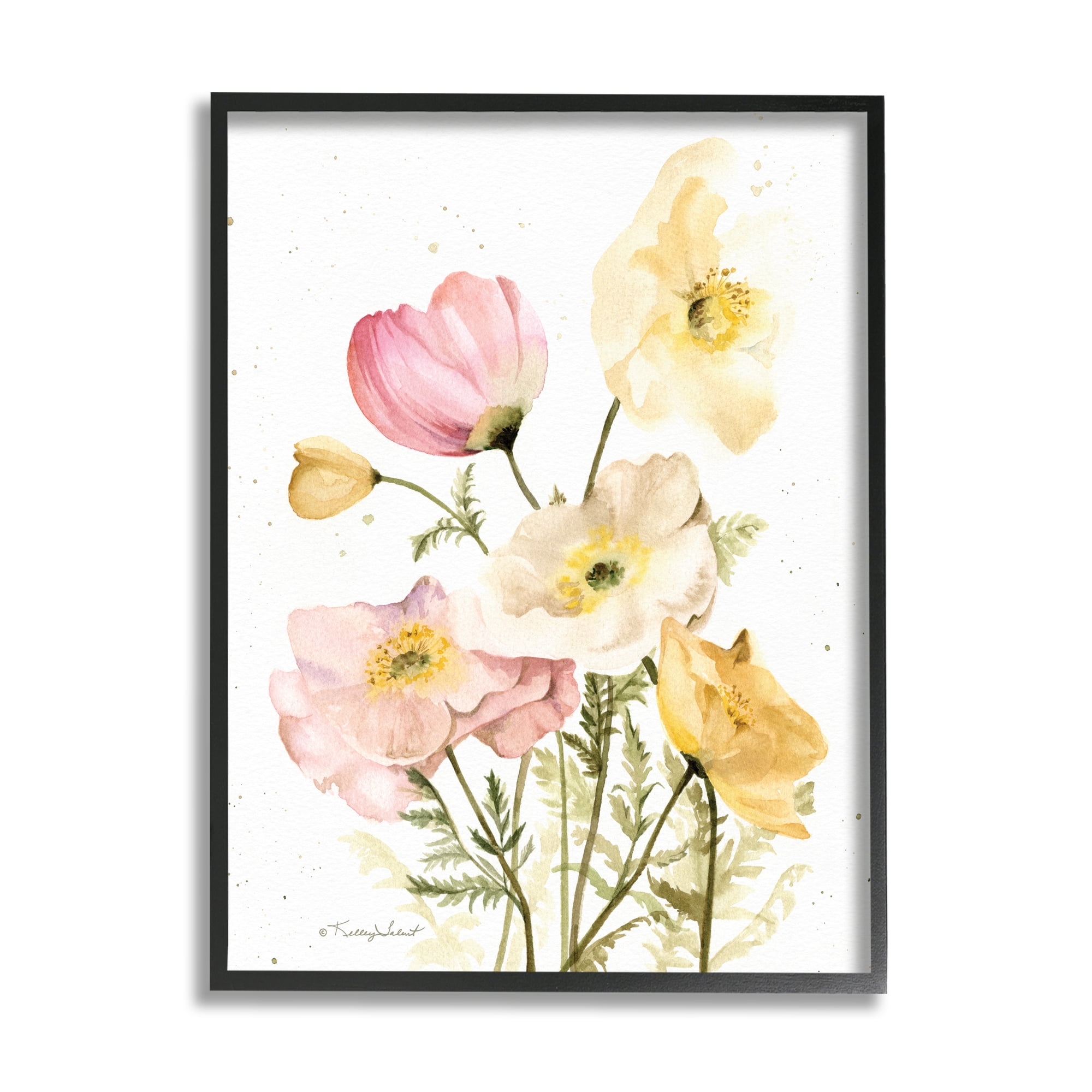 Stupell Industries Pink & Yellow Florals Botanical & Floral Painting Black Framed Art Print Wall Art, 24 x 30