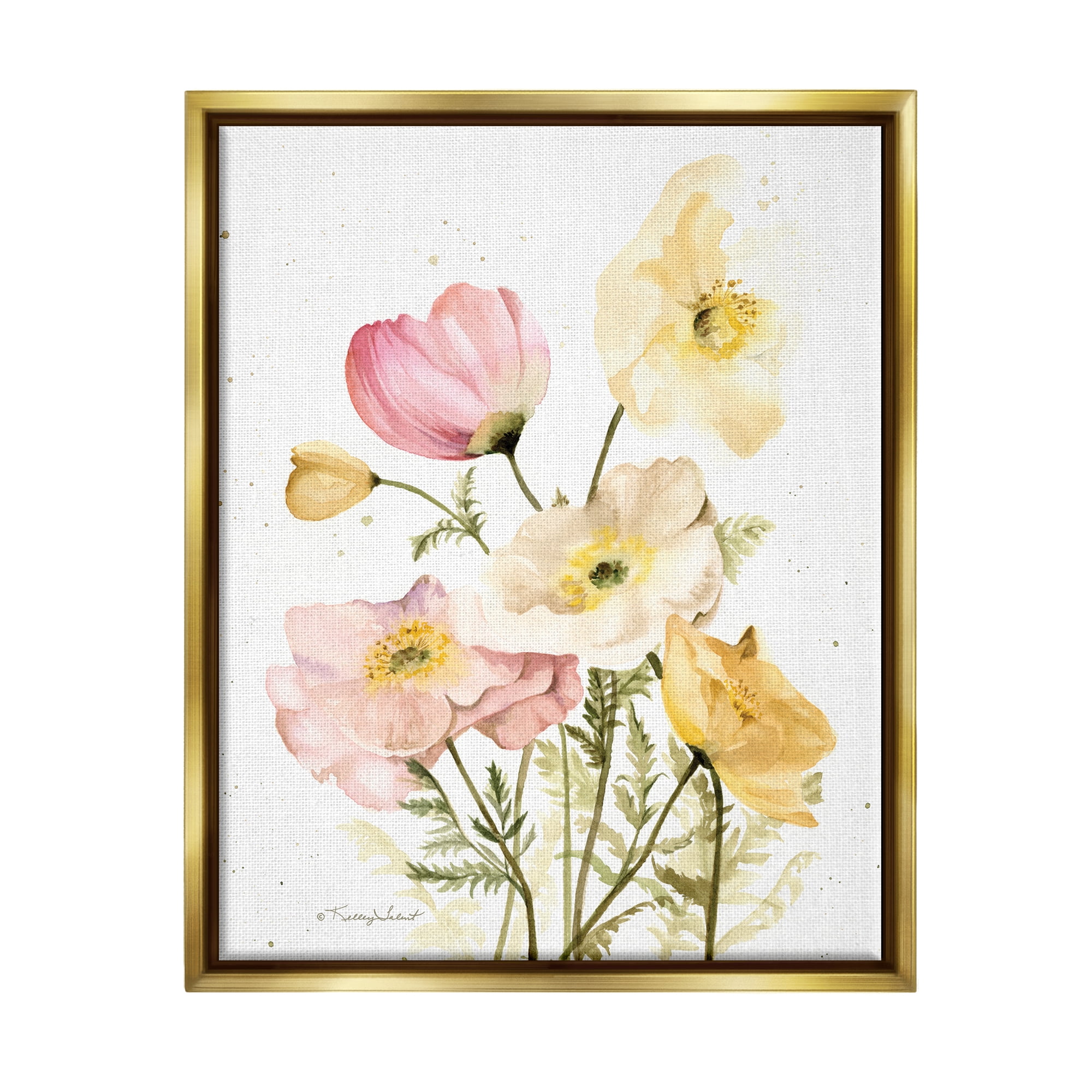 Stupell Industries Pink & Yellow Florals Botanical & Floral Painting Gold Floater Framed Canvas Art Print Wall Art, 25 x 31