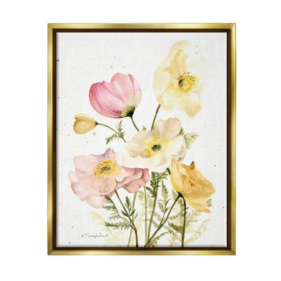 Stupell Industries Pink & Yellow Florals Botanical & Floral Painting Gold Floater Framed Canvas Art Print Wall Art, 25 x 31