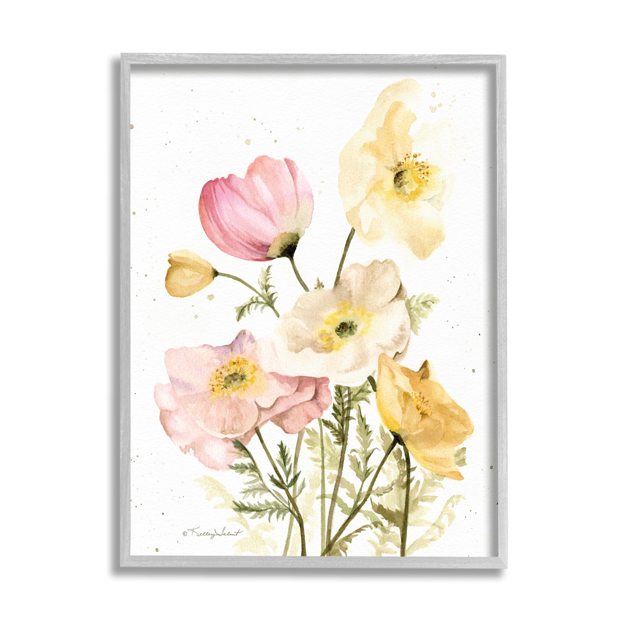 Stupell Industries Pink & Yellow Florals Botanical & Floral Painting Gray Framed Art Print Wall Art, 11 x 14