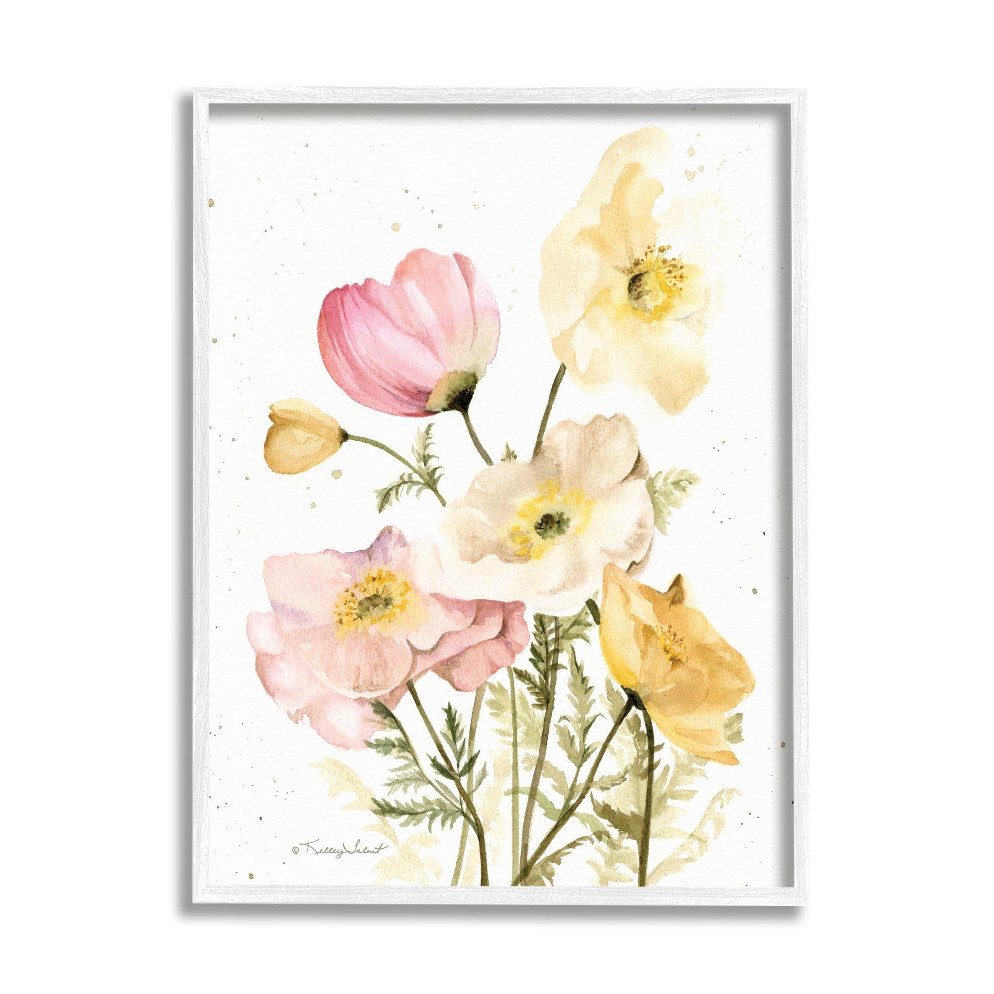 Stupell Industries Pink & Yellow Florals Botanical & Floral Painting White Framed Art Print Wall Art, 11 x 14