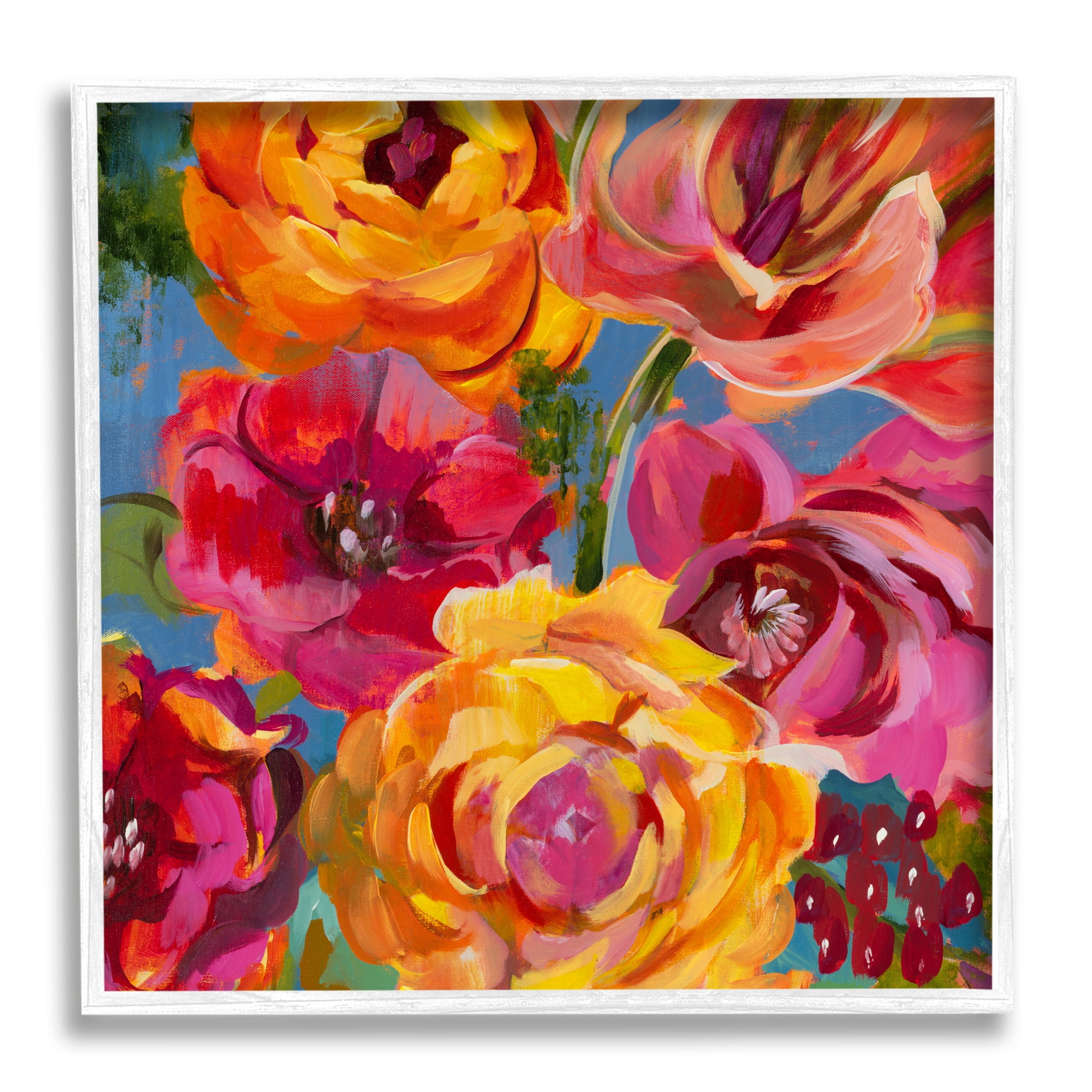 Stupell Industries Pink & Yellow Florals Botanical & Floral Painting White Framed Art Print Wall Art, 12 x 12