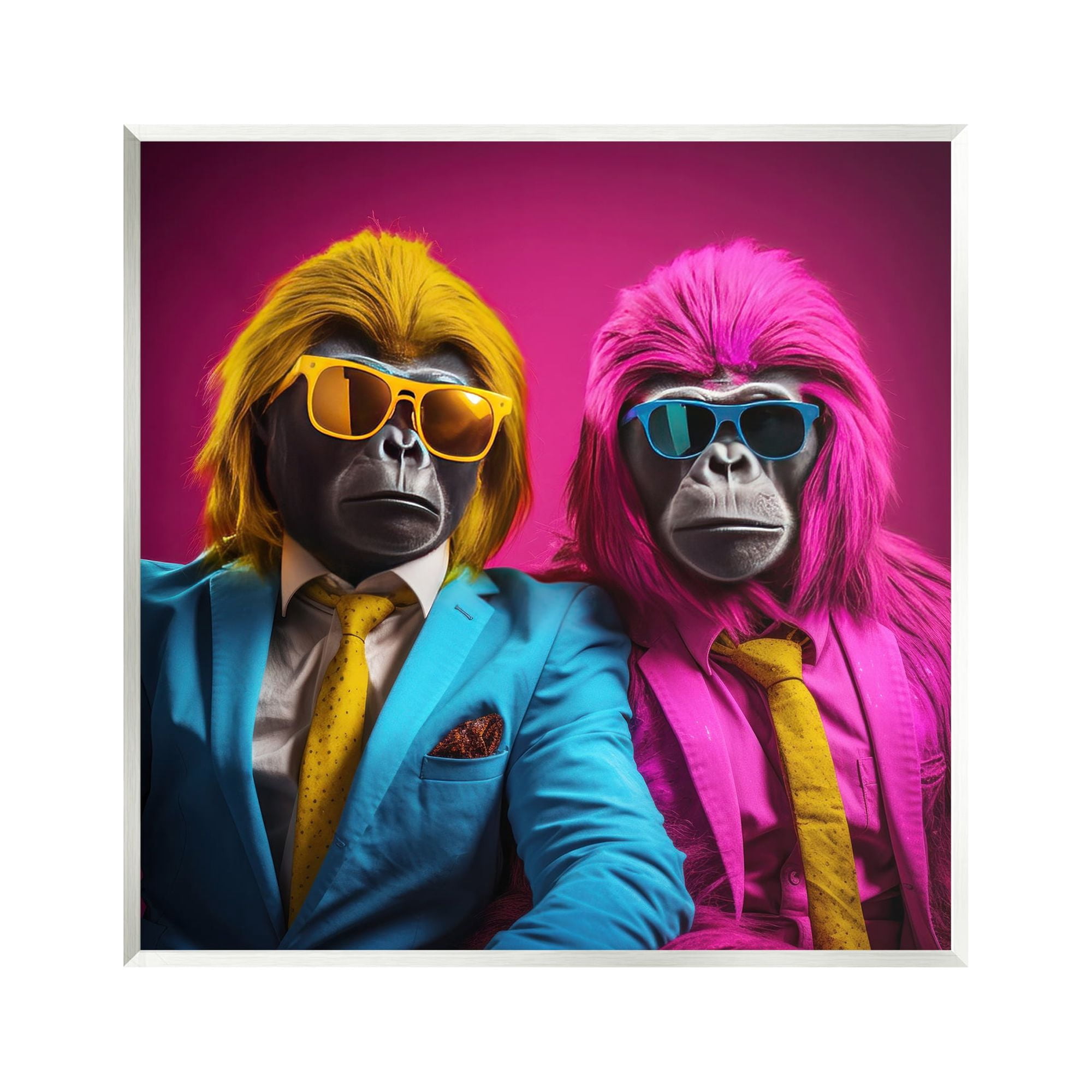 Stupell Industries Pink & Yellow Gorillas Animals & Insects Painting Unframed Art Print Wall Art, 12 x 12