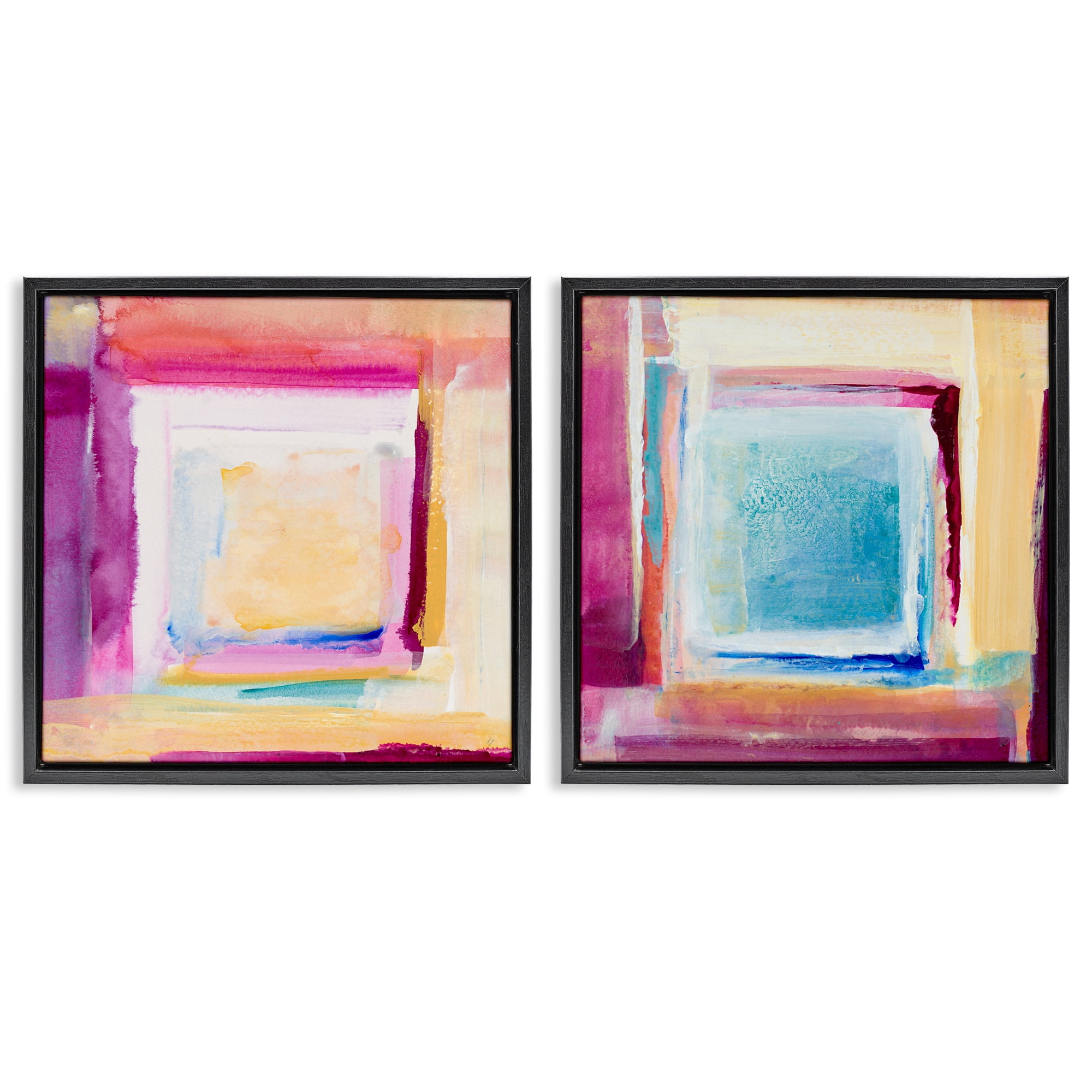 Stupell Industries Pink & Yellow New Day 2 Piece Black Framed Floater Canvas Set, design by Lanie Loreth