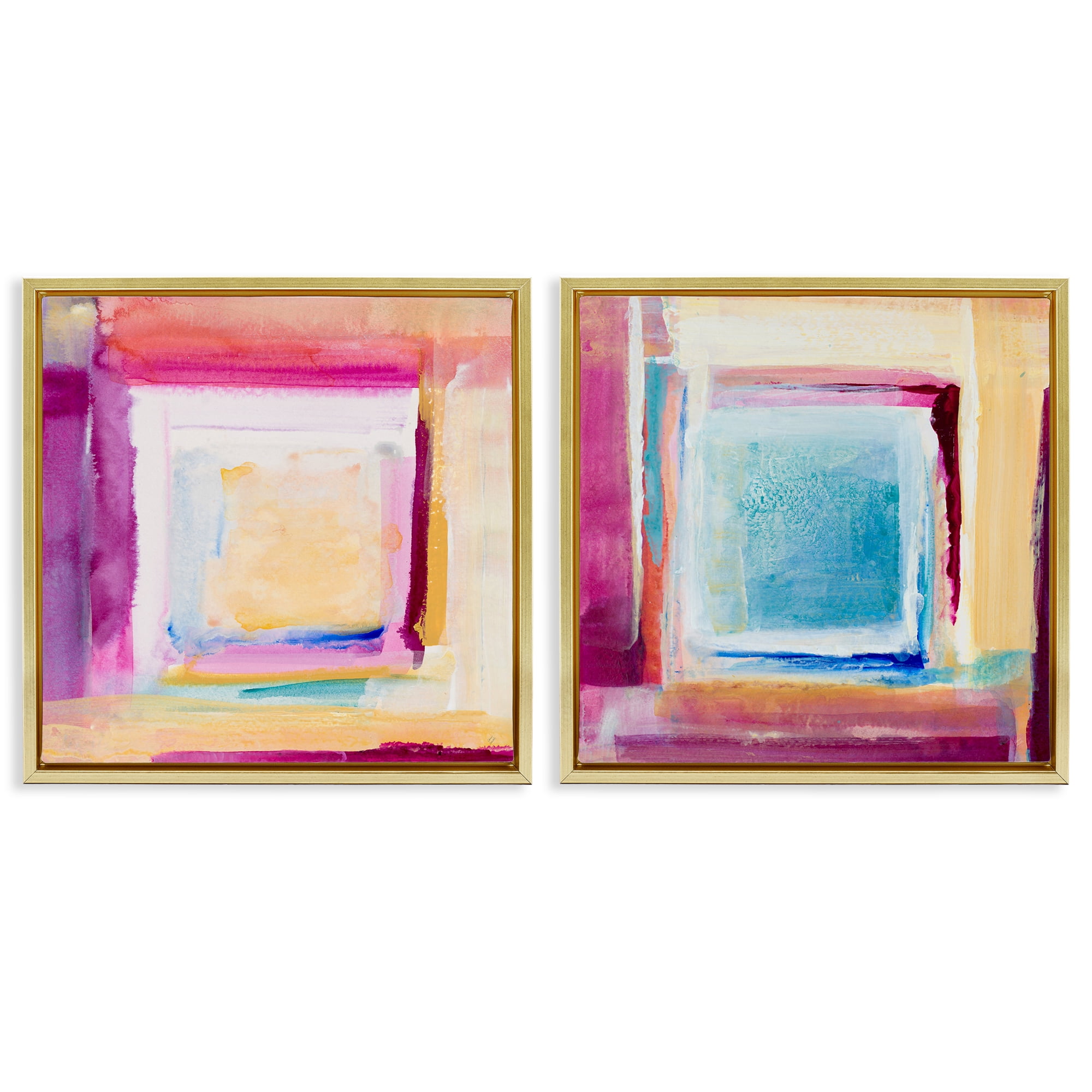 Stupell Industries Pink & Yellow New Day 2 Piece Gold Framed Floater Canvas Set, design by Lanie Loreth