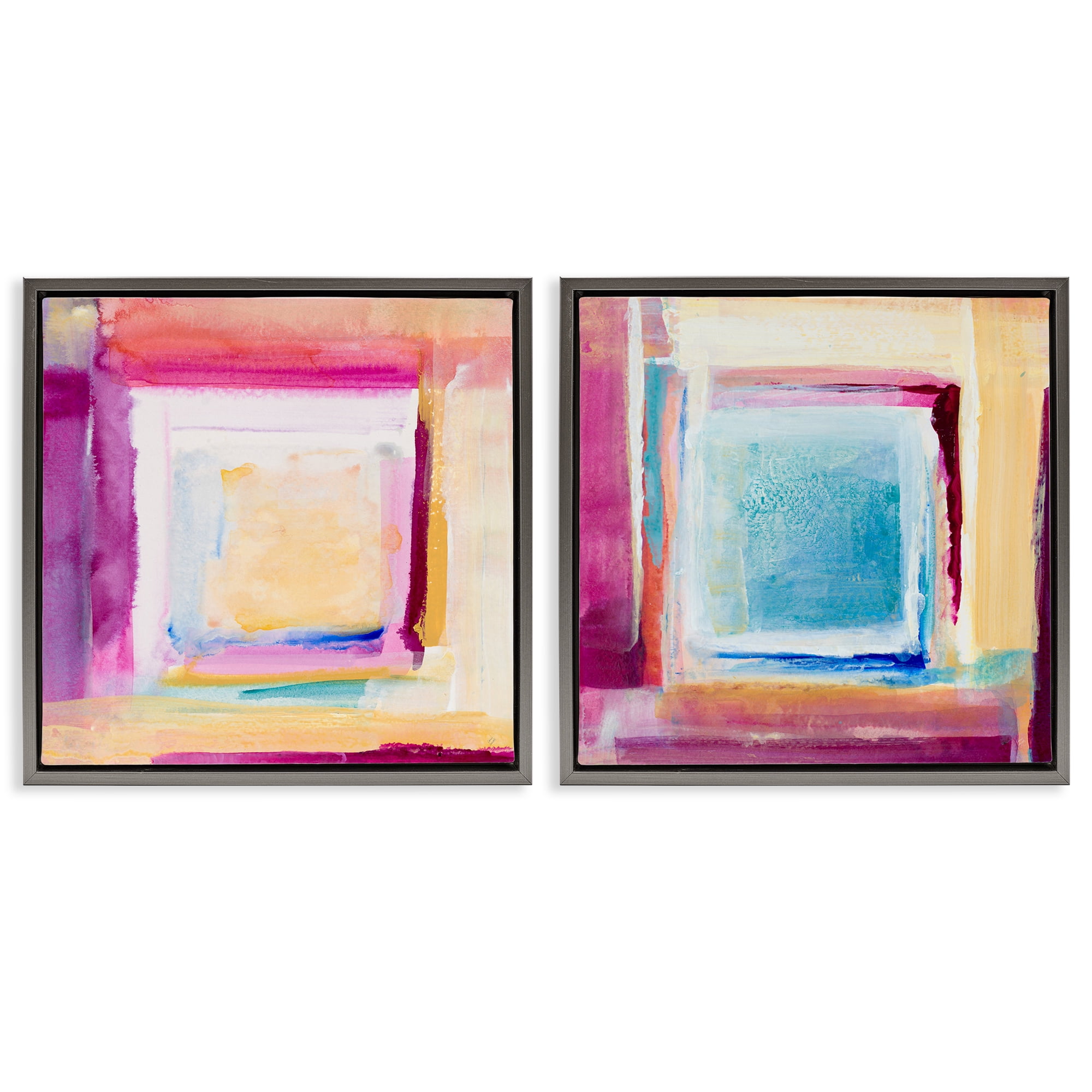 Stupell Industries Pink & Yellow New Day 2 Piece Gray Framed Floater Canvas Set, design by Lanie Loreth