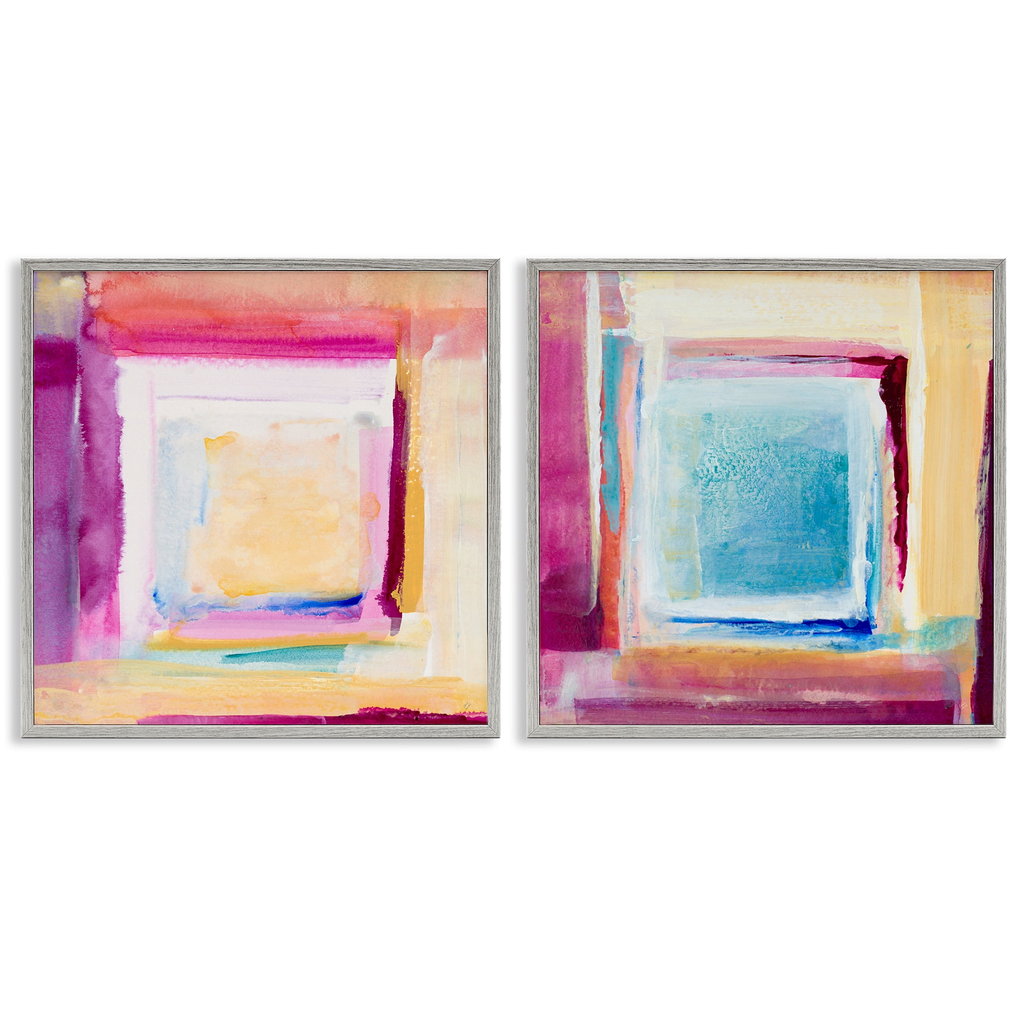 Stupell Industries Pink & Yellow New Day 2 Piece Gray Framed Giclee Art Set, design by Lanie Loreth