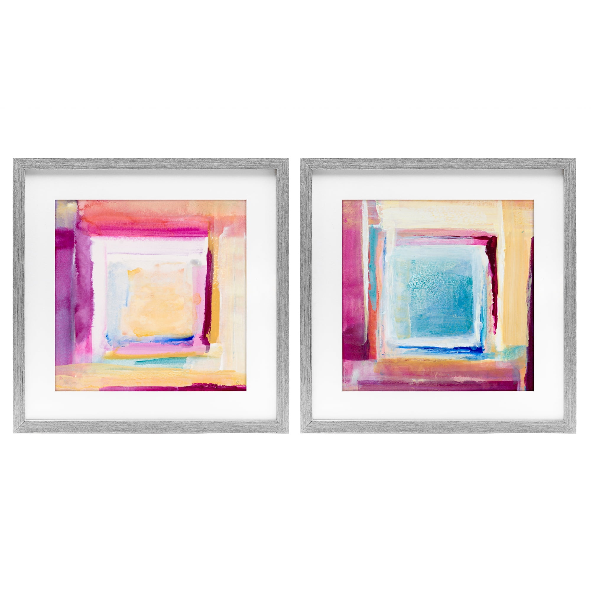 Stupell Industries Pink & Yellow New Day 2 Piece Gray Framed Print Under Glass Set, design by Lanie Loreth