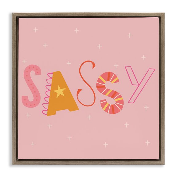 Stupell Industries Pink & Yellow Sassy Typography Quotes and Sayings Painting Brown Floater Framed Canvas Art Print Wall Art, 25 x 25