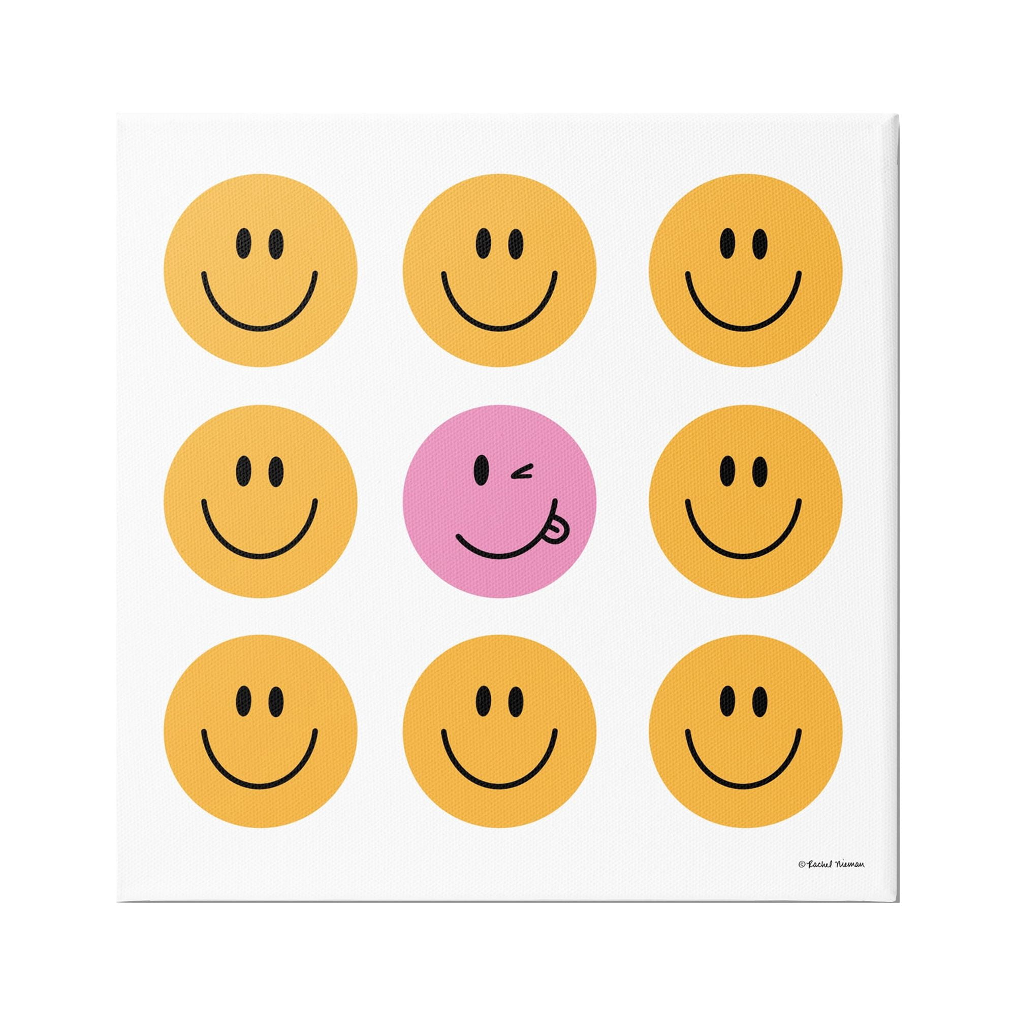 Stupell Industries Pink & Yellow Smiley Faces Art for Kids Painting Gallery Wrapped Canvas Art Print Wall Art, 30 x 30