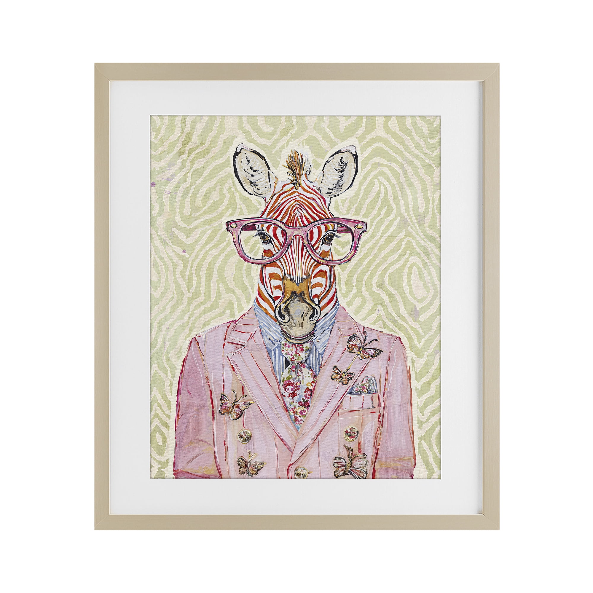 Stupell Industries Pink Zebra over Green Birch Framed Print Under Glass, design by Svetlana Aleynikova