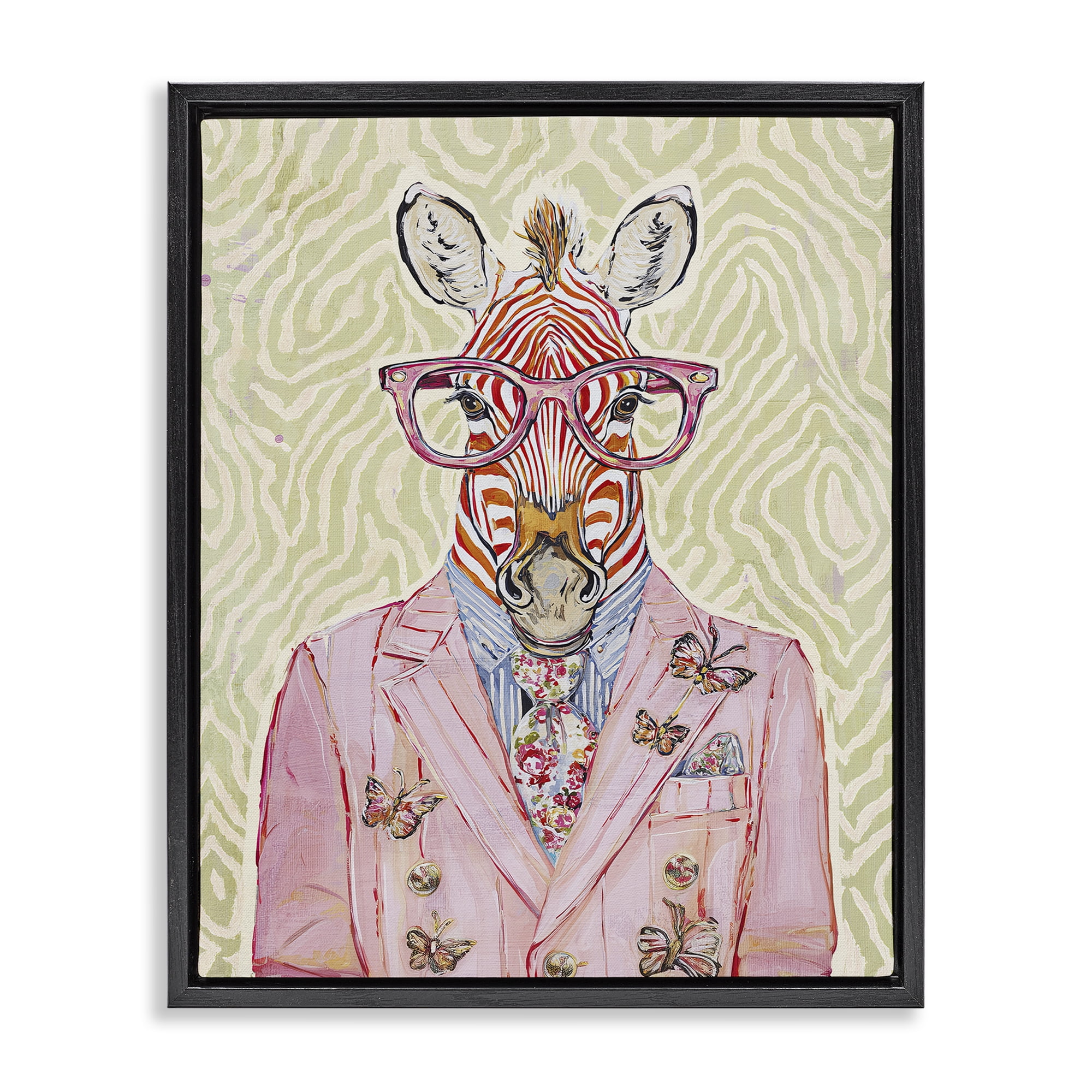 Stupell Industries Pink Zebra over Green Black Framed Floater Canvas Wall Art, design by Svetlana Aleynikova