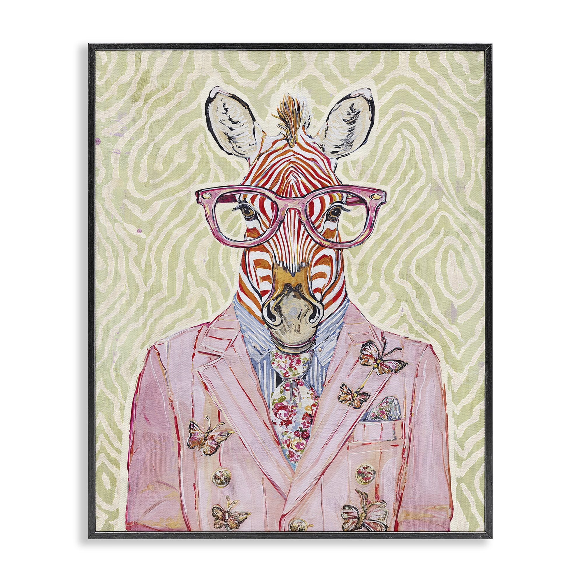 Stupell Industries Pink Zebra over Green Black Framed Giclee Art, design by Svetlana Aleynikova