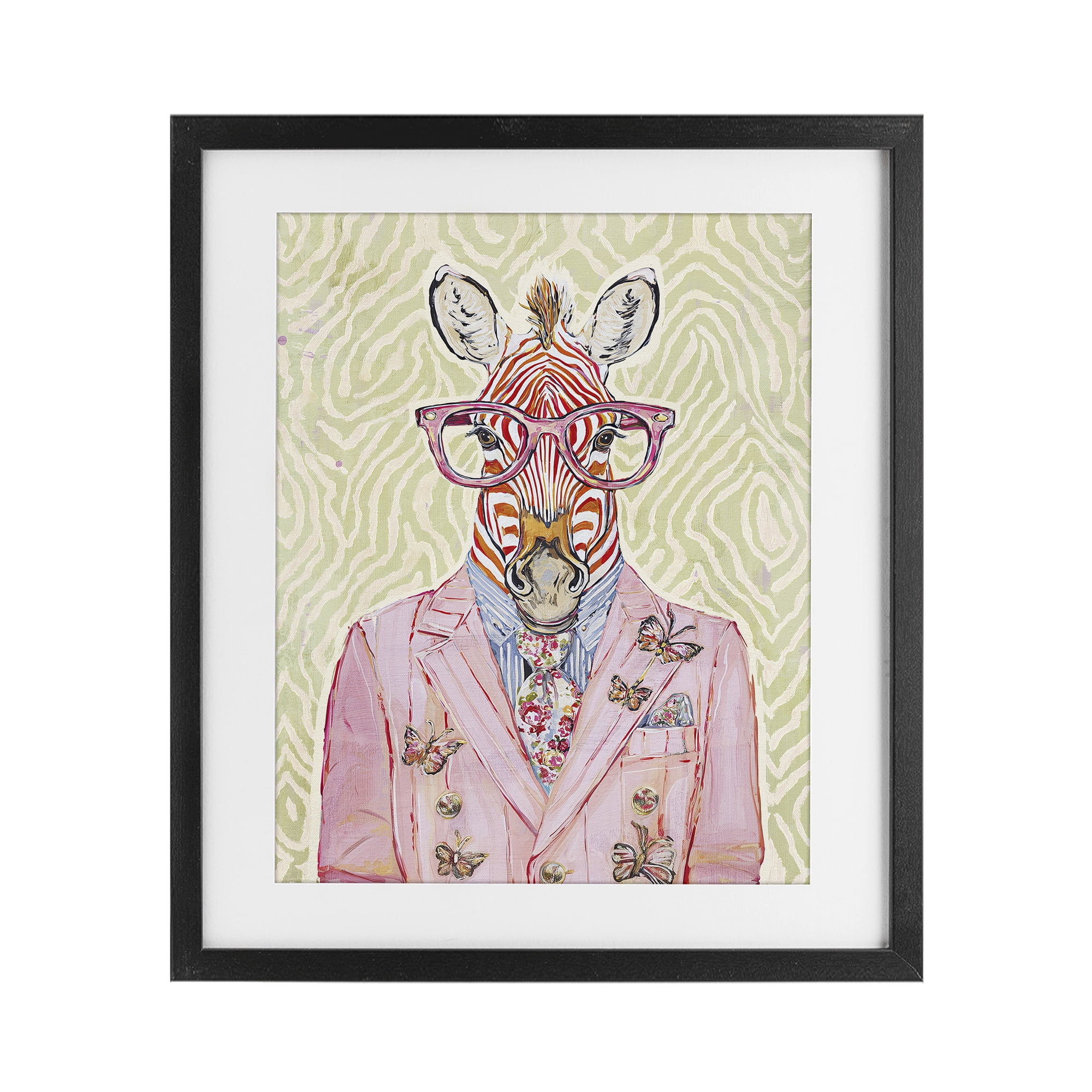 Stupell Industries Pink Zebra over Green Black Framed Print Under Glass, design by Svetlana Aleynikova
