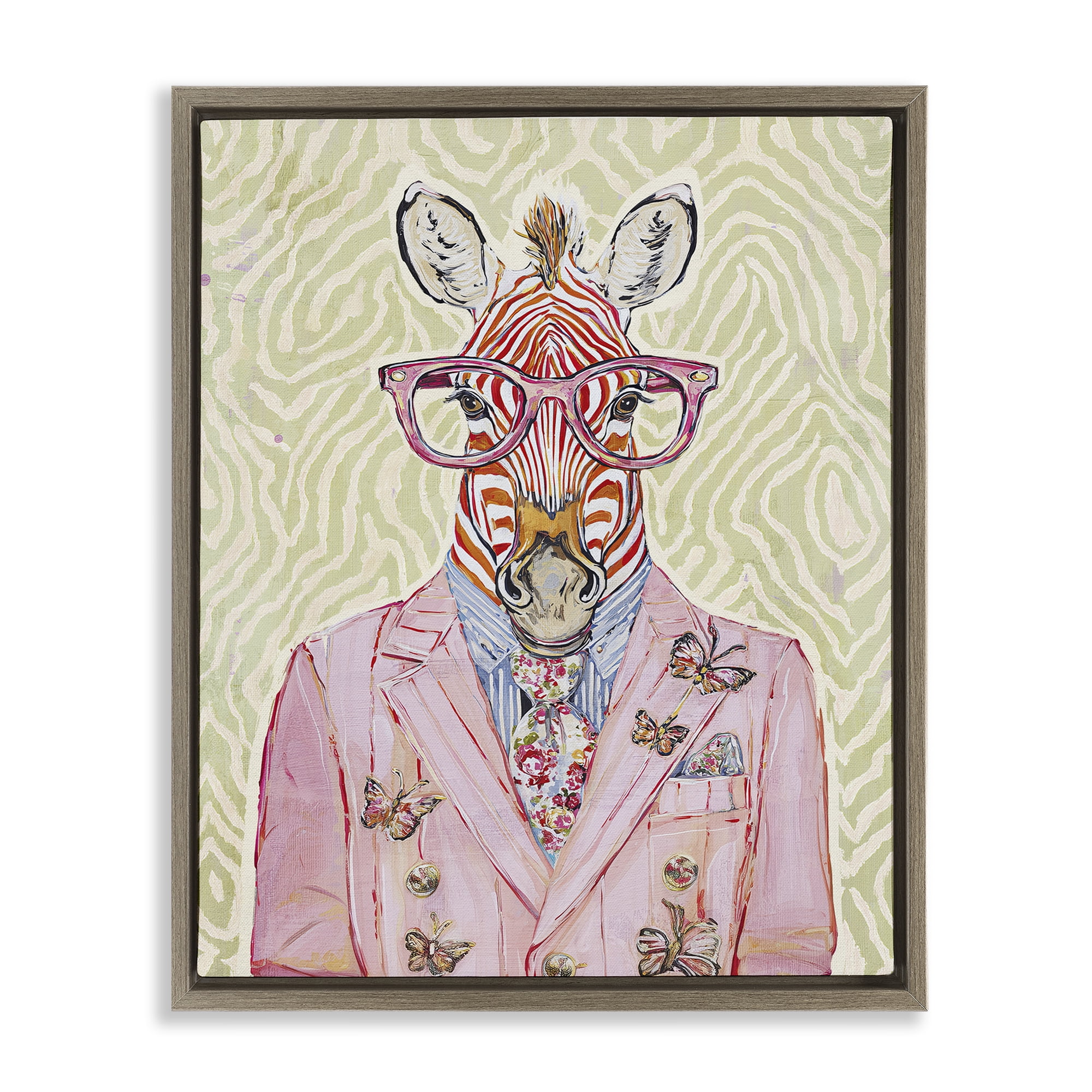 Stupell Industries Pink Zebra over Green Brown Framed Floater Canvas Wall Art, design by Svetlana Aleynikova