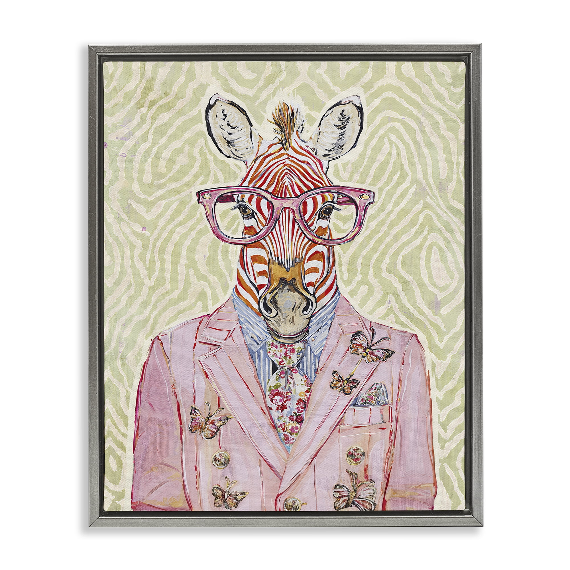 Stupell Industries Pink Zebra over Green Gray Framed Floater Canvas Wall Art, design by Svetlana Aleynikova