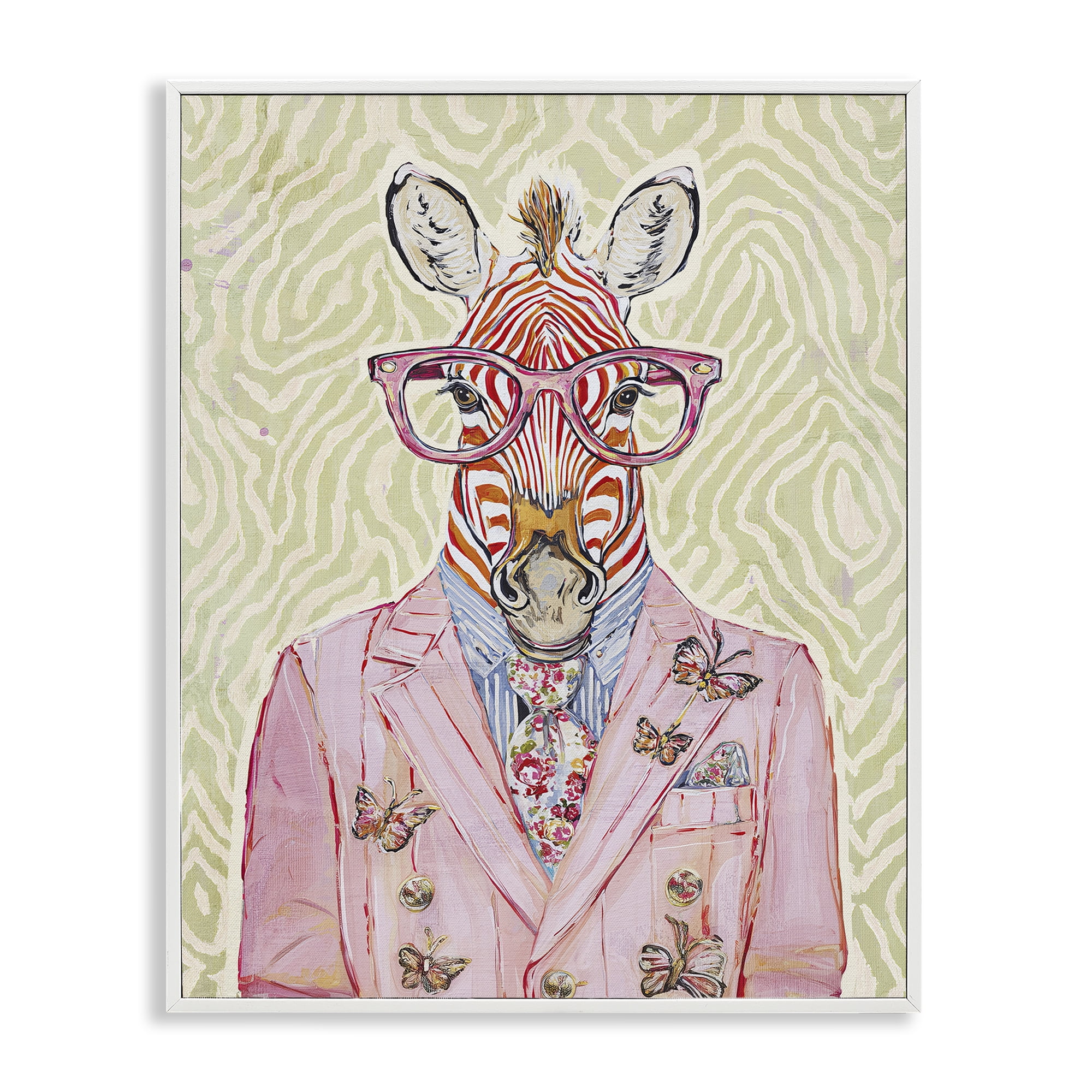 Stupell Industries Pink Zebra over Green White Framed Giclee Art, design by Svetlana Aleynikova