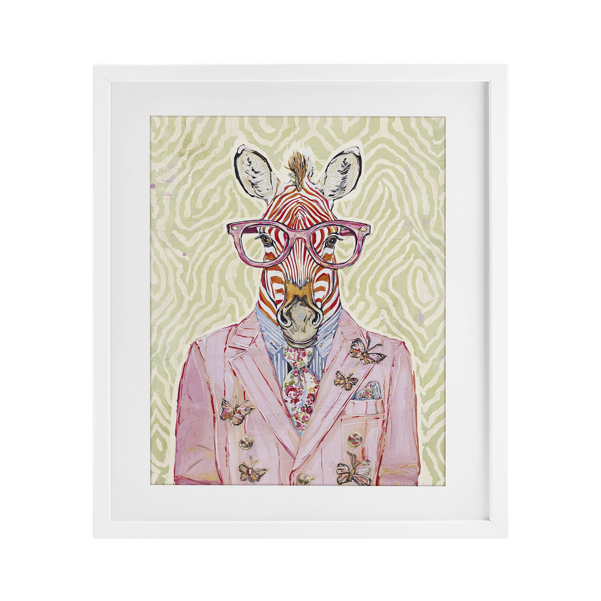 Stupell Industries Pink Zebra over Green White Framed Print Under Glass, design by Svetlana Aleynikova