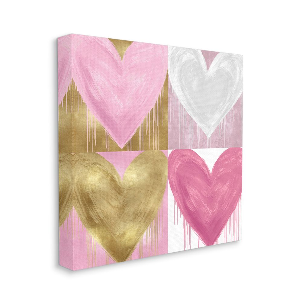 Stupell Industries Pink and Gold Glam Hearts Spray Paint Drip Canvas Wall Art Design by Lindsay Rodgers