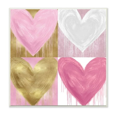 Stupell Industries Pink and Gold Glam Hearts Spray Paint Drip Wall Plaque Design by Lindsay Rodgers