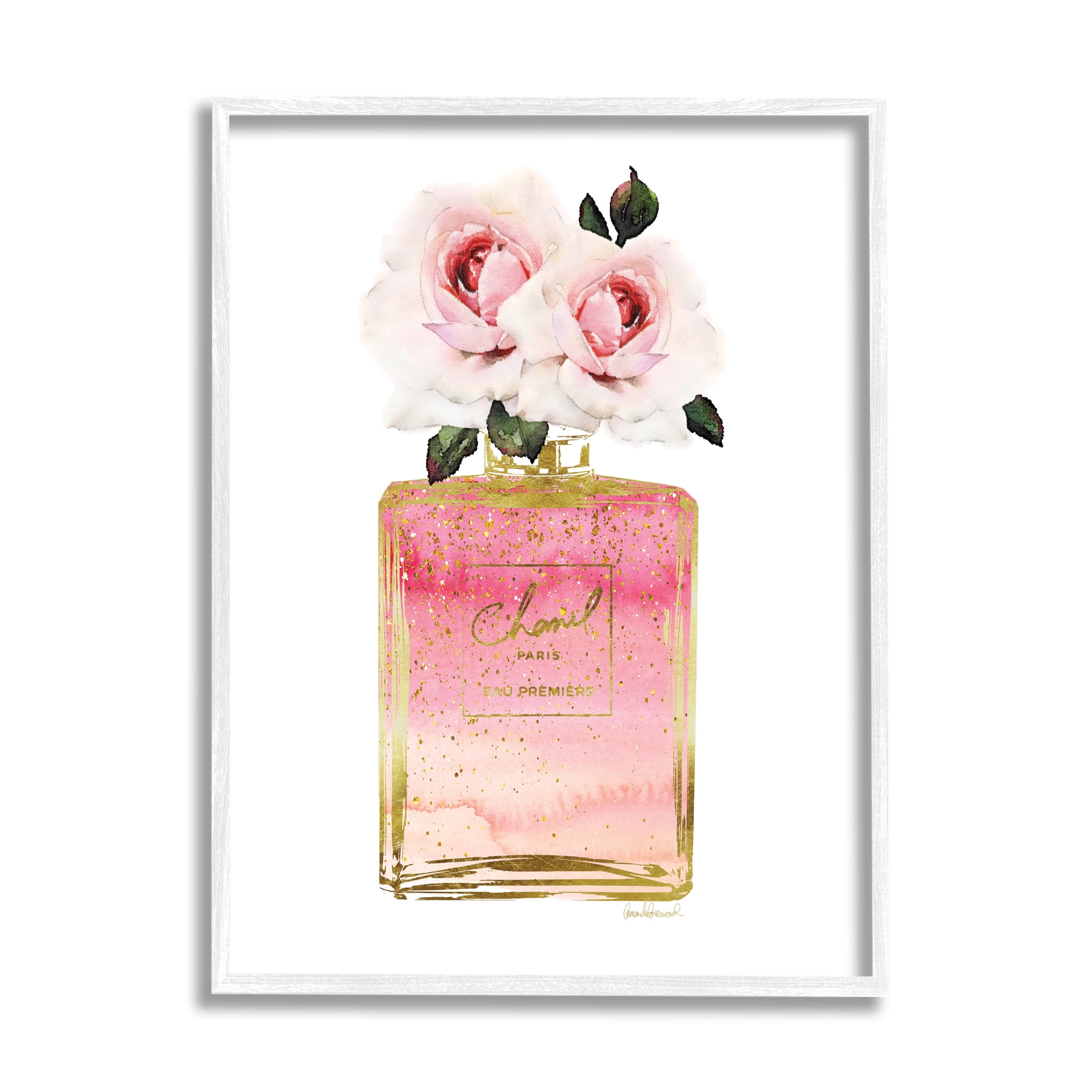 Stupell Industries Pink and Gold Ombre Perfume Bottle with Roses, 16 x 20,Design by Amanda Greenwood