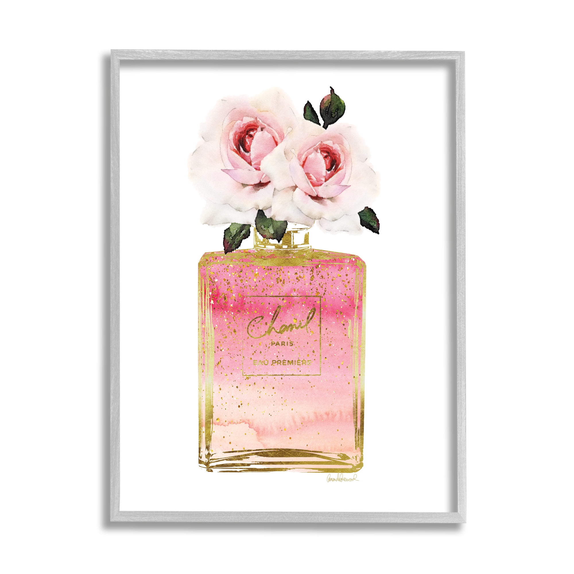 Stupell Industries Pink and Gold Ombre Perfume Bottle with Roses, 24 x 30,Design by Amanda Greenwood