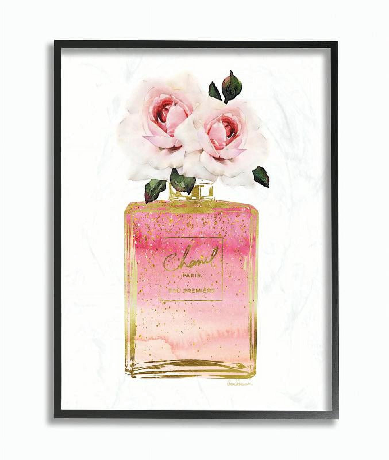 Stupell Industries Pink and Gold Ombre Perfume Bottle with Roses Framed Wall Art by Amanda Greenwood