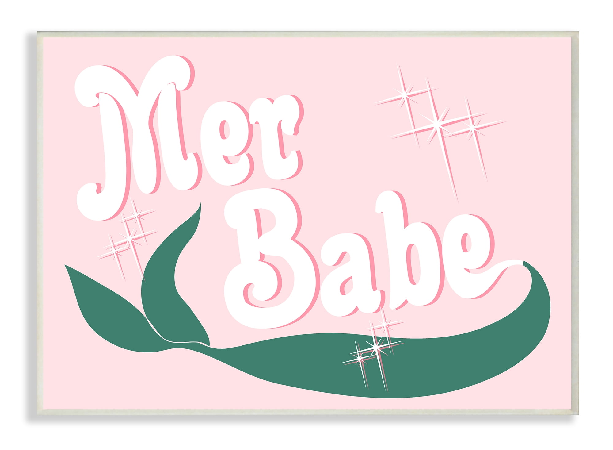 Stupell Industries Pink and Green Shiny Mer Babe Mermaid Tail Fairy Tales & Fantasy Painting Unframed Art Print Wall Art, 13 x 19