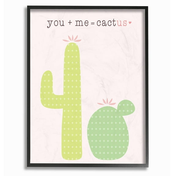 Stupell Industries Pink and Green You Plus Me Equals Cactus Botanical & Floral Painting Black Framed Art Print Wall Art, 16 x 20