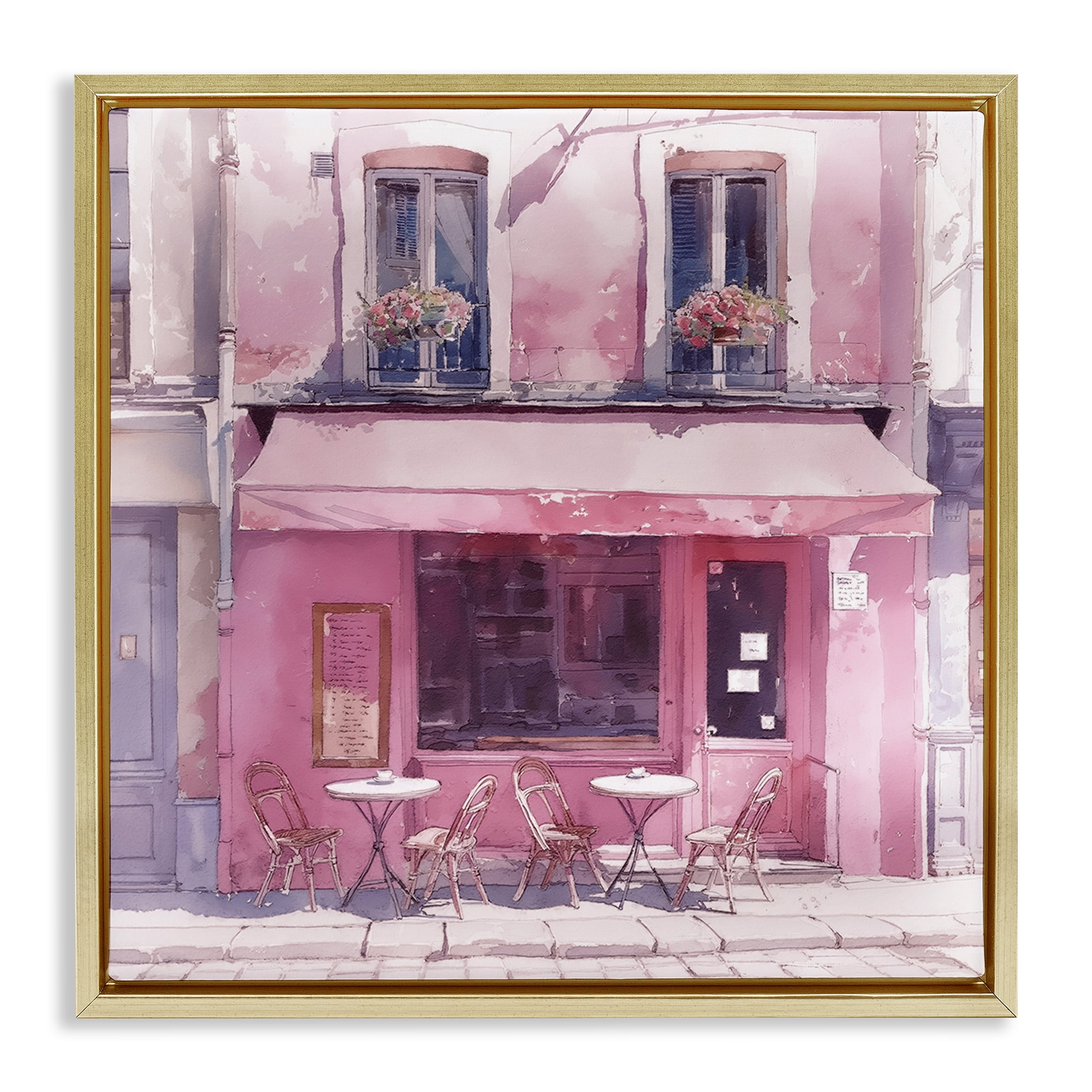 Stupell Industries Pinkish Delight Café Buildings & Architecture Painting Gold Floater Framed Canvas Art Print Wall Art, 18 x 18