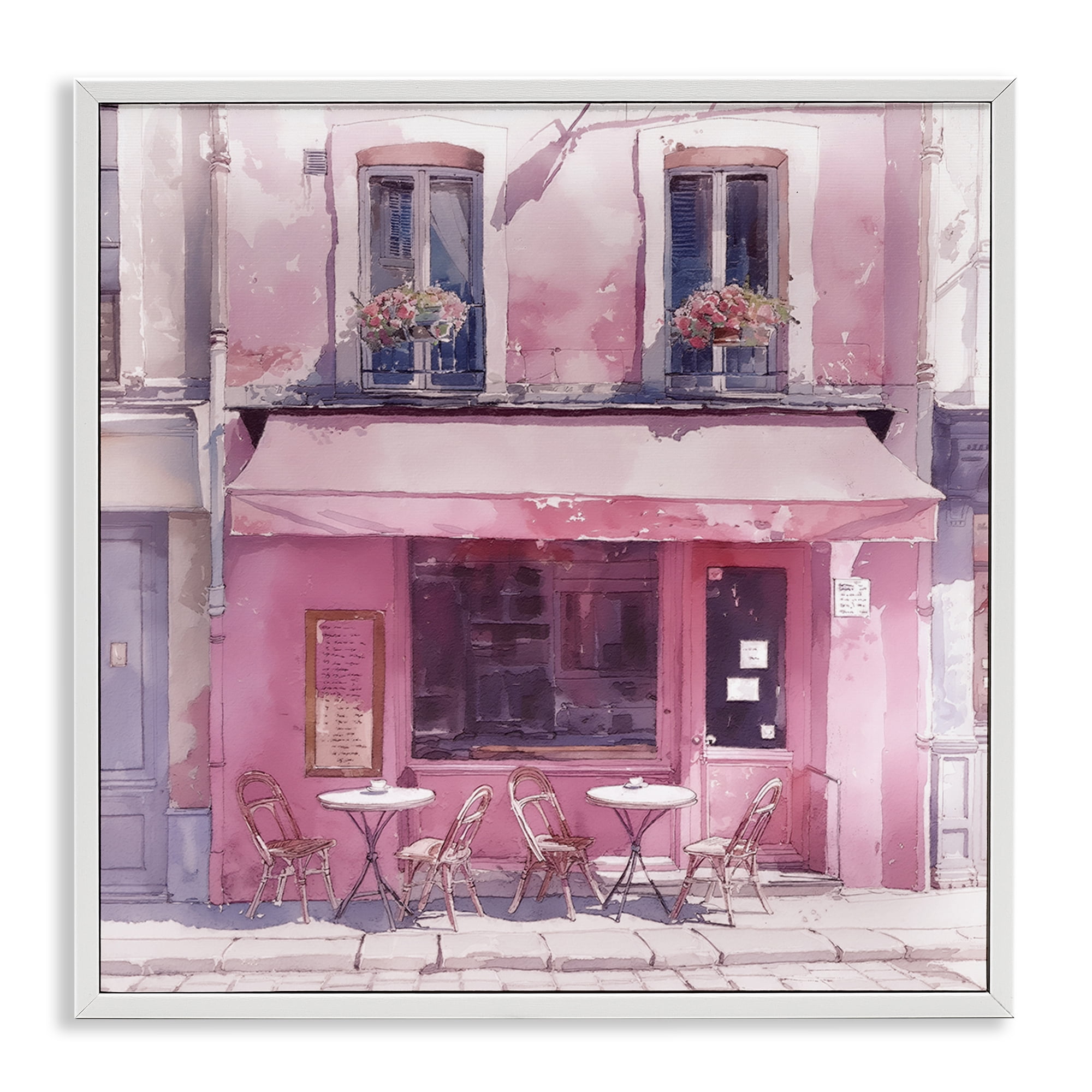 Stupell Industries Pinkish Delight Café Buildings & Architecture Painting White Framed Art Print Wall Art, 17 x 17