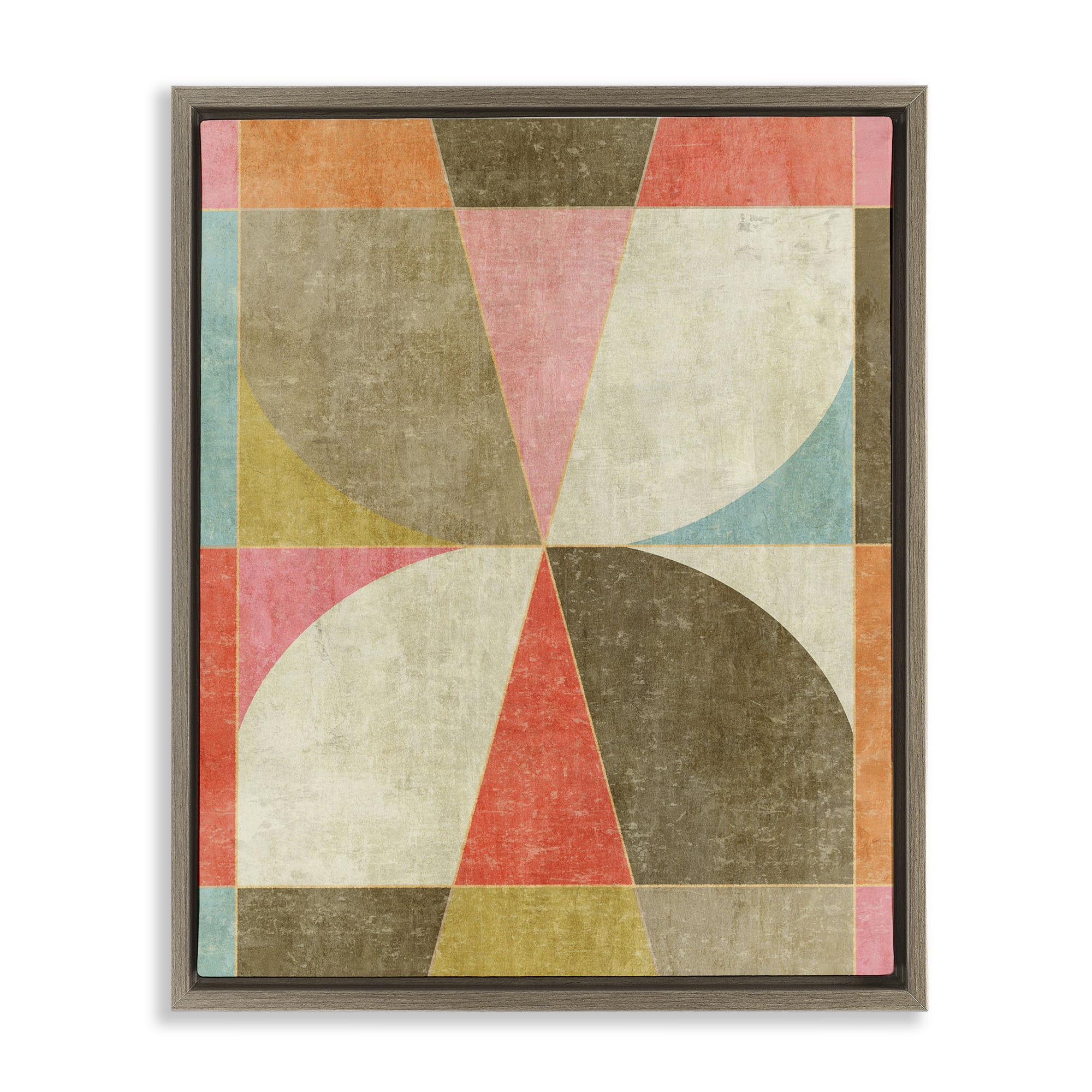 Stupell Industries Pinwheel Symmetric Shapes Brown Framed Floater Canvas Wall Art, design by Suzanne Nicoll