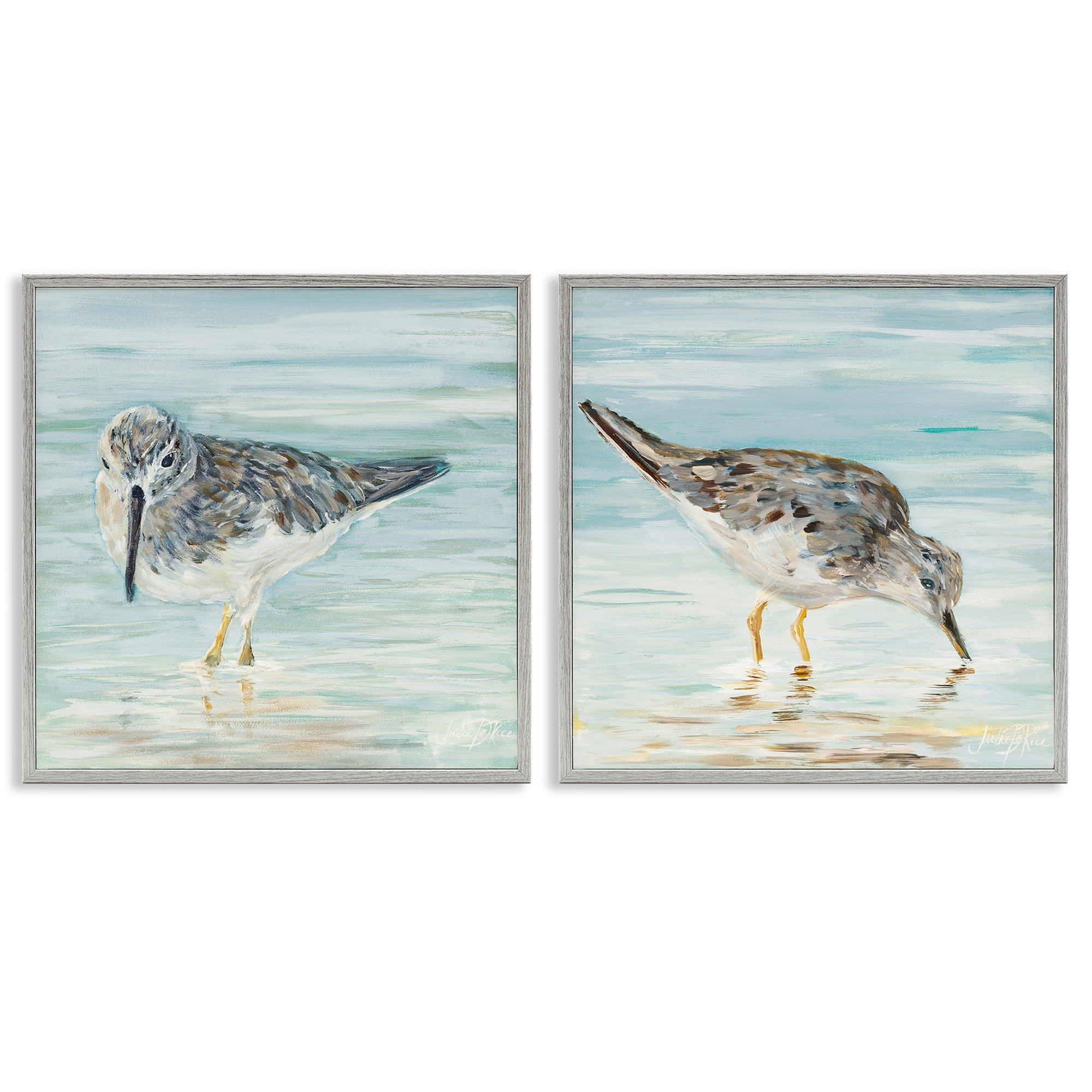 Stupell Industries Piping Plover Shoreline Birds Animals Painting Gray Framed Art Print Wall Art, 17 x 17, Set of 2