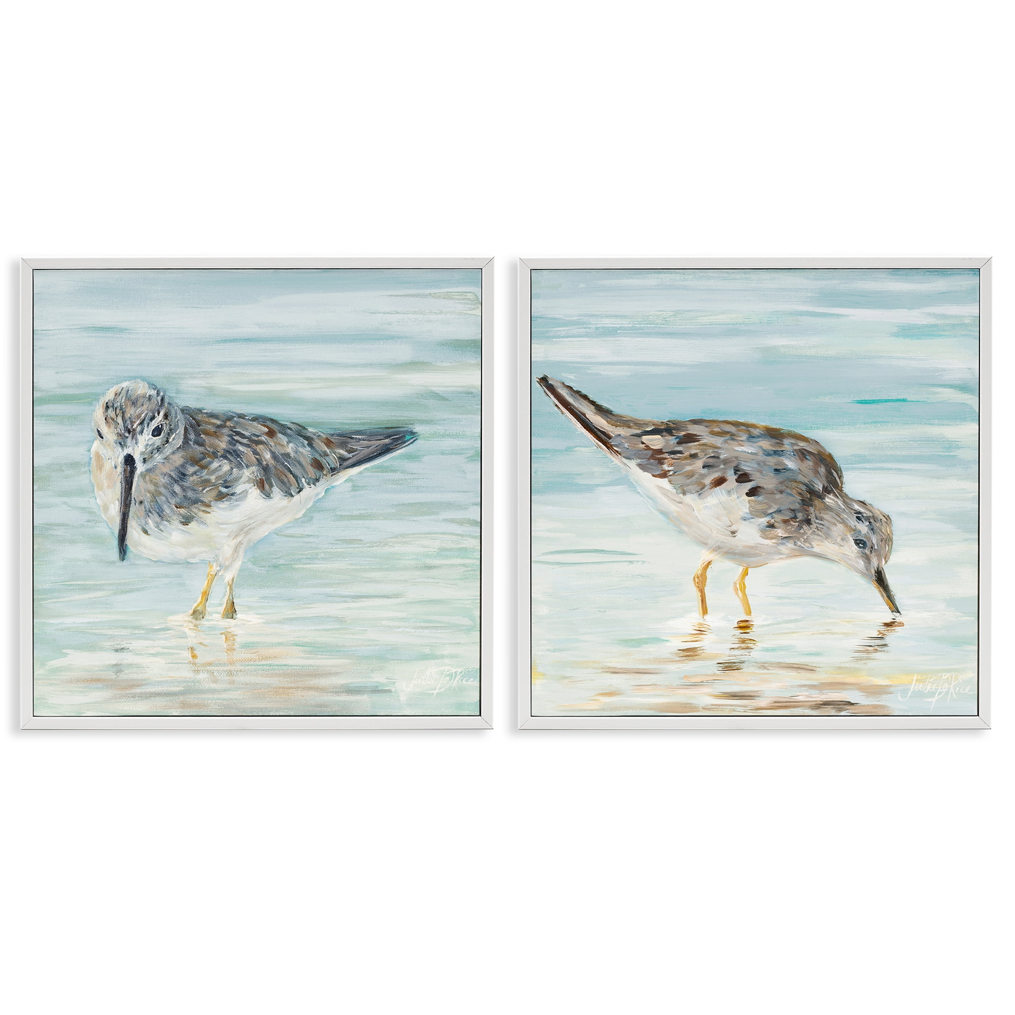 Stupell Industries Piping Plover Shoreline Birds Animals Painting White Framed Art Print Wall Art, 17 x 17, Set of 2